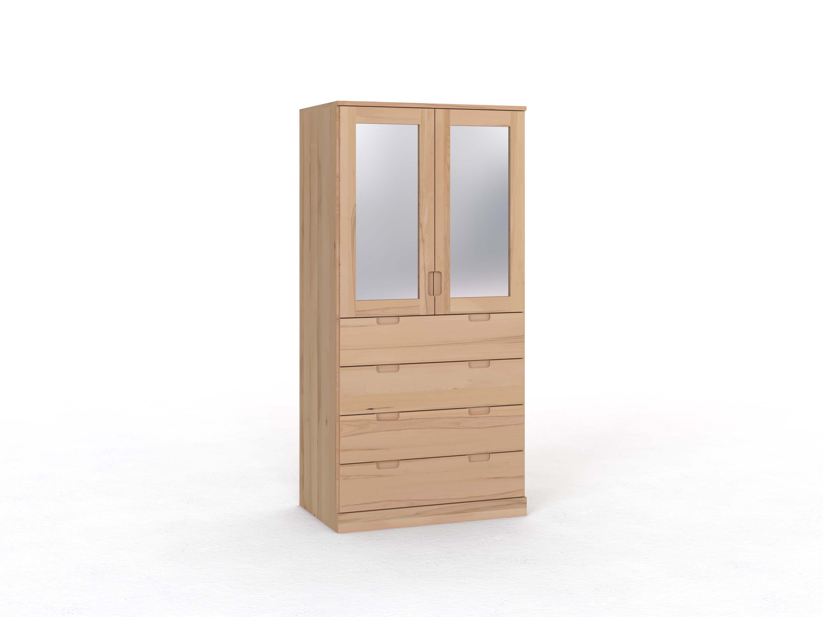 Buchenschrank „Alpenrose“, 2-türig, Höhe 210 cm, Griffleiste C („Lukas"), mit Schubladen