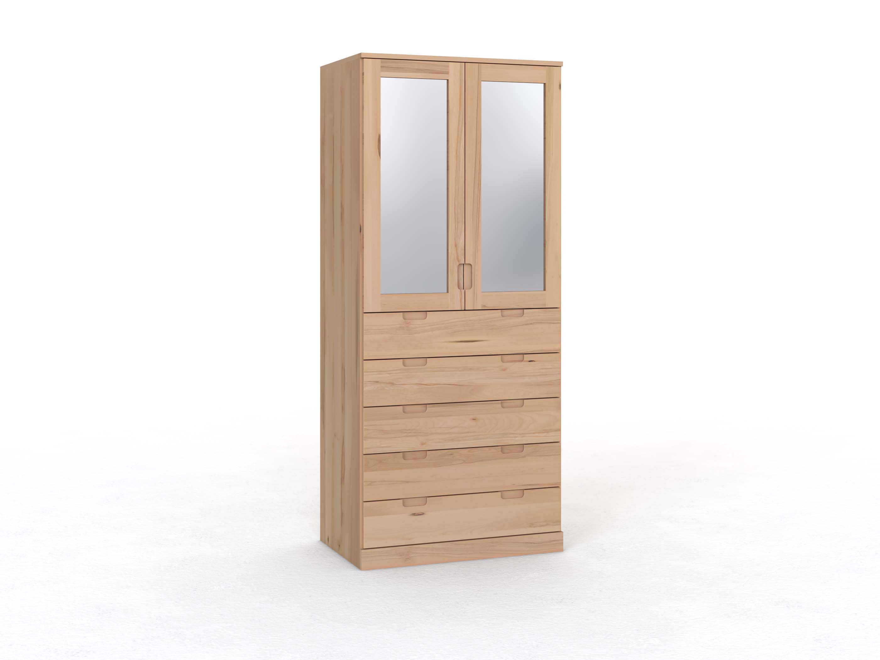 Buchenschrank „Alpenrose“, 2-türig, Höhe 235 cm, Griffleiste C („Lukas"), mit Schubladen