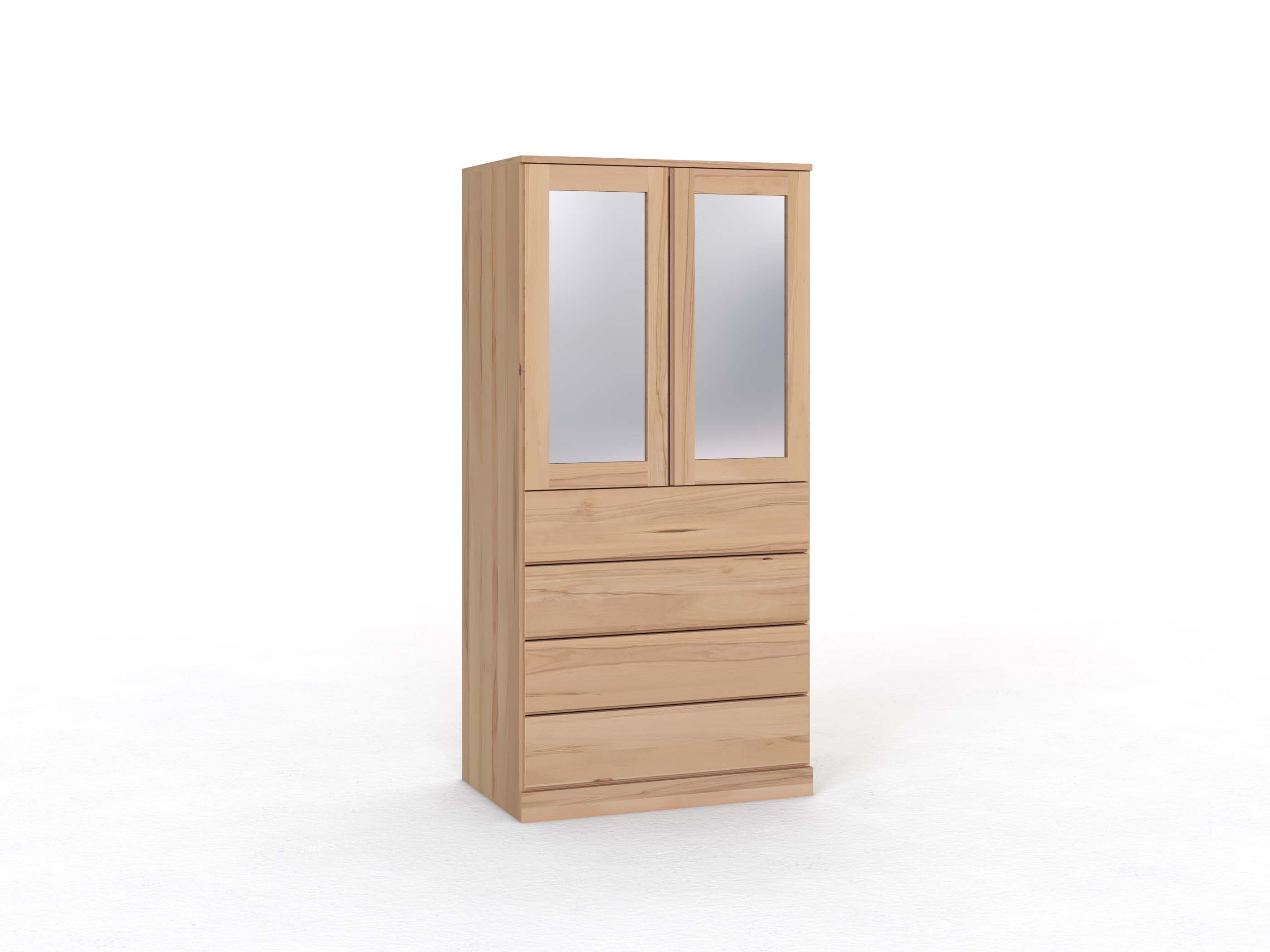 Buchenschrank „Alpenrose“, 2-türig, Höhe 210 cm, Griffleiste A („Patrizia"), mit Schubladen