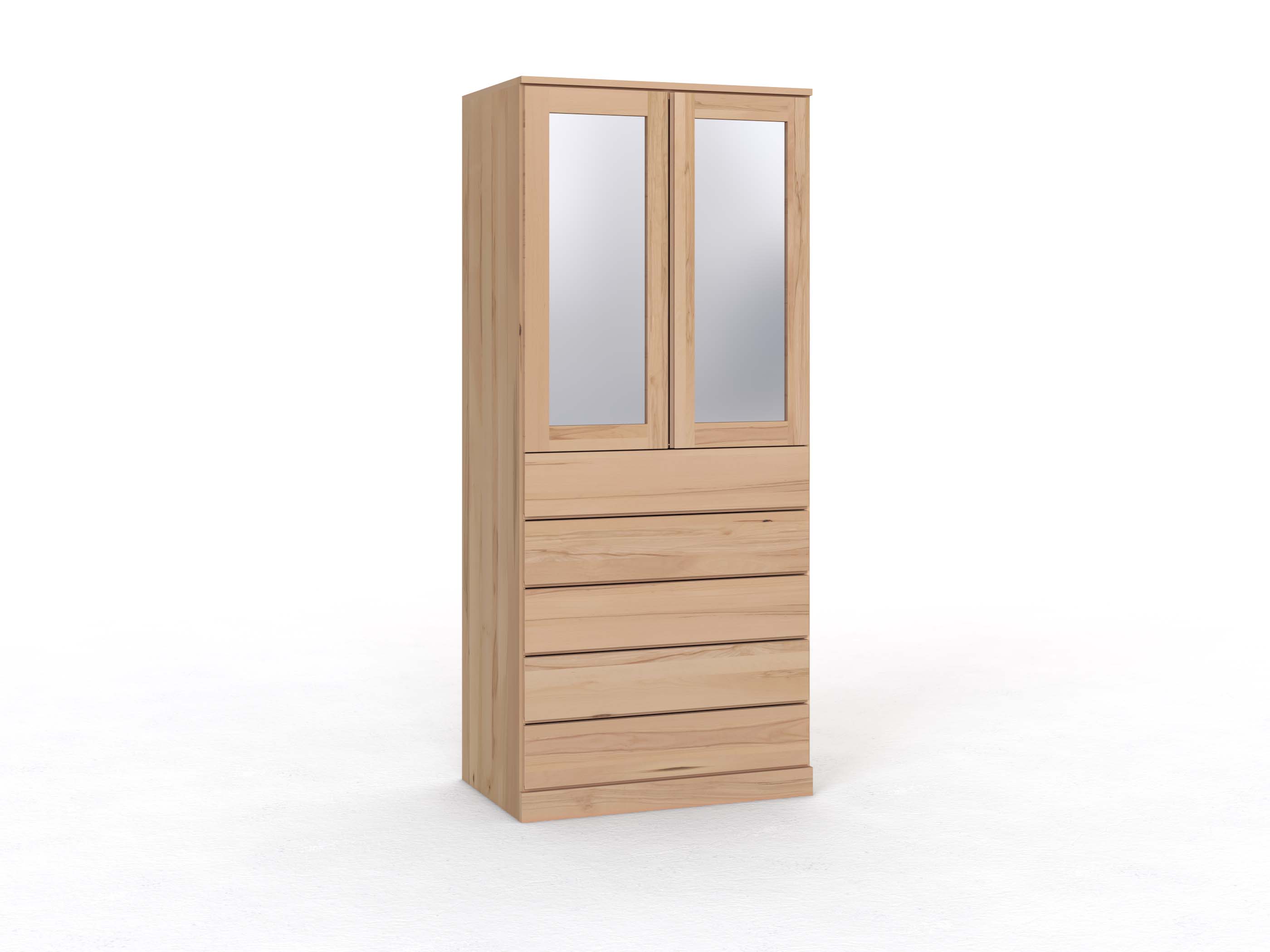 Buchenschrank „Alpenrose“, 2-türig, Höhe 235 cm, Griffleiste A („Patrizia"), mit Schubladen