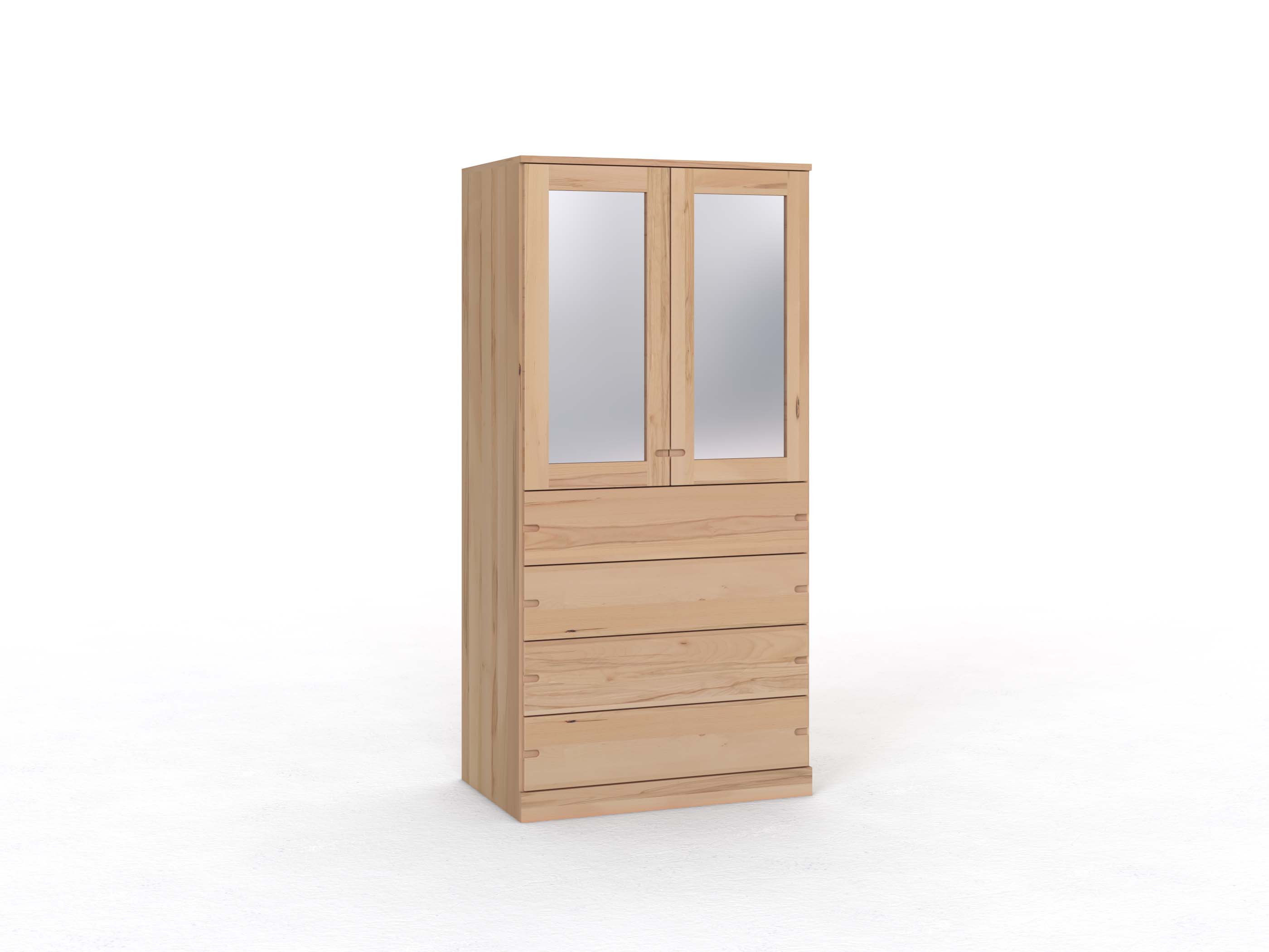Buchenschrank „Alpenrose“, 2-türig, Höhe 210 cm, Griff Seite („Stefan"), mit Schubladen