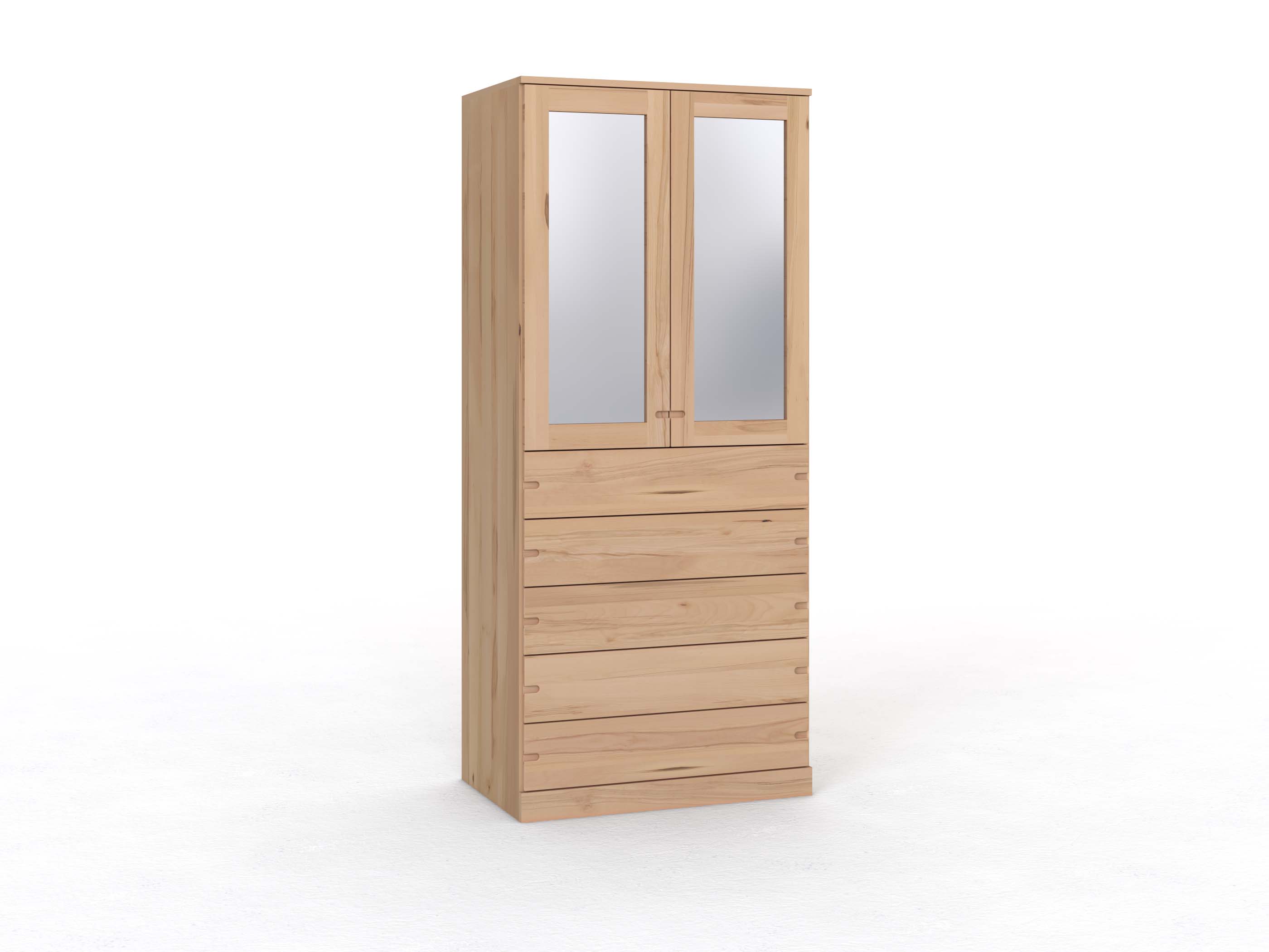 Buchenschrank „Alpenrose“, 2-türig, Höhe 235 cm, Griff Seite („Stefan"), mit Schubladen