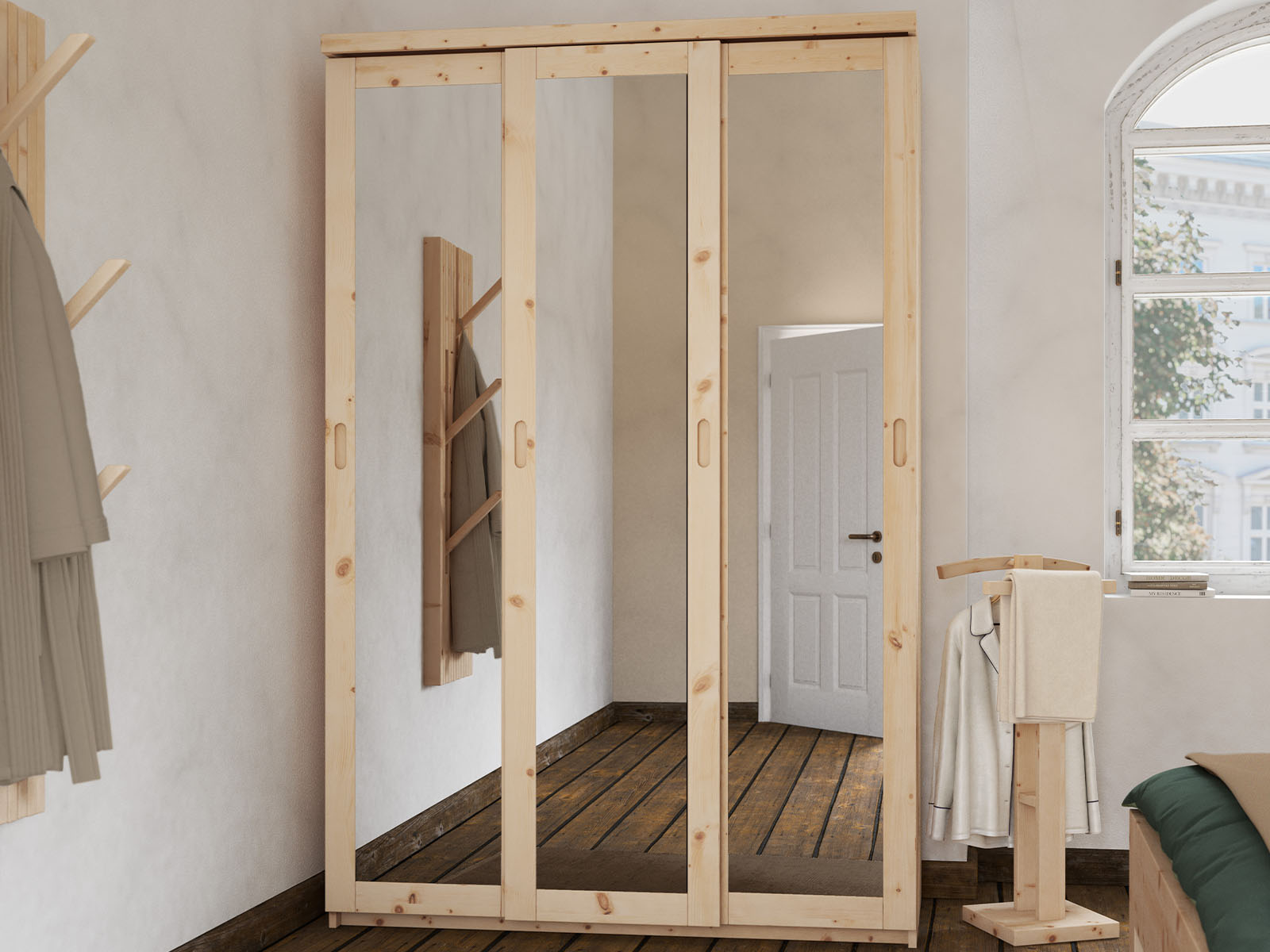 Zirbenschrank „Alpenrose", 3-türig schmal, Höhe 208 cm