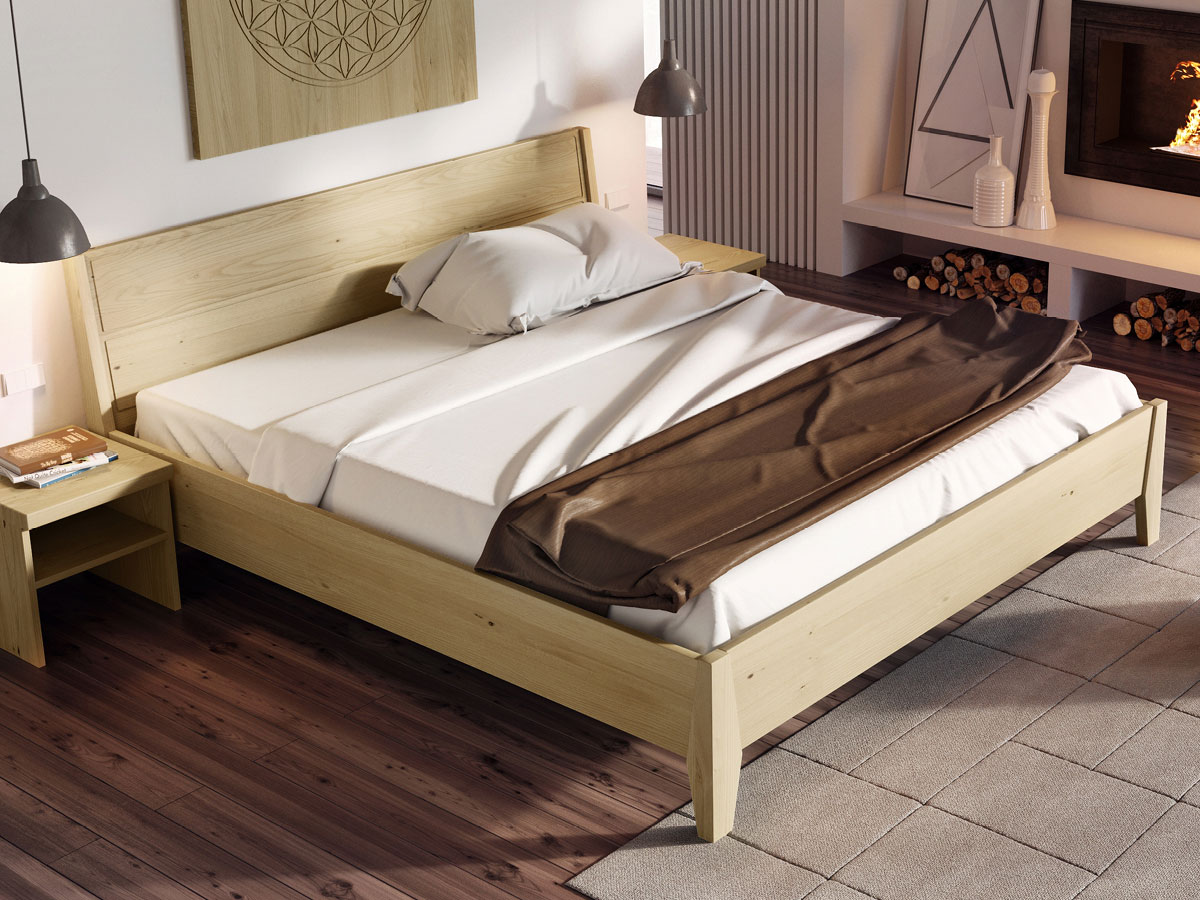Schlafzimmer mit Bett Kastanie massiv "Andreas" 180 x 200 cm