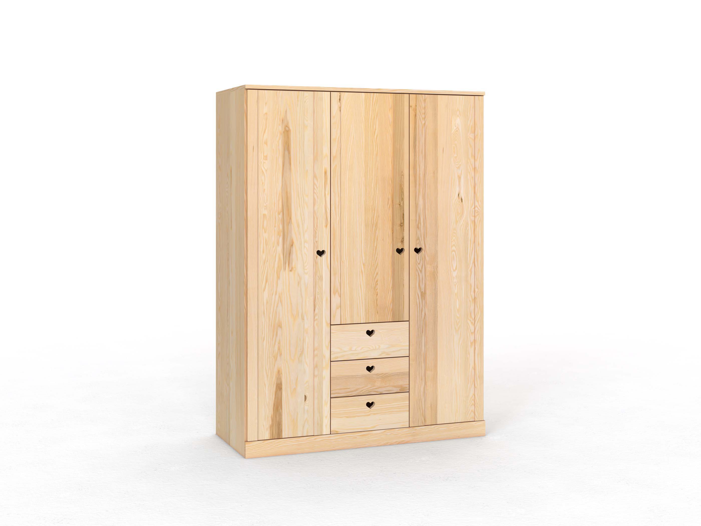 Eschenschrank „Arnika“, 3-türig, Höhe 210 cm, Griffausführung „Heidi", mit Schubladen