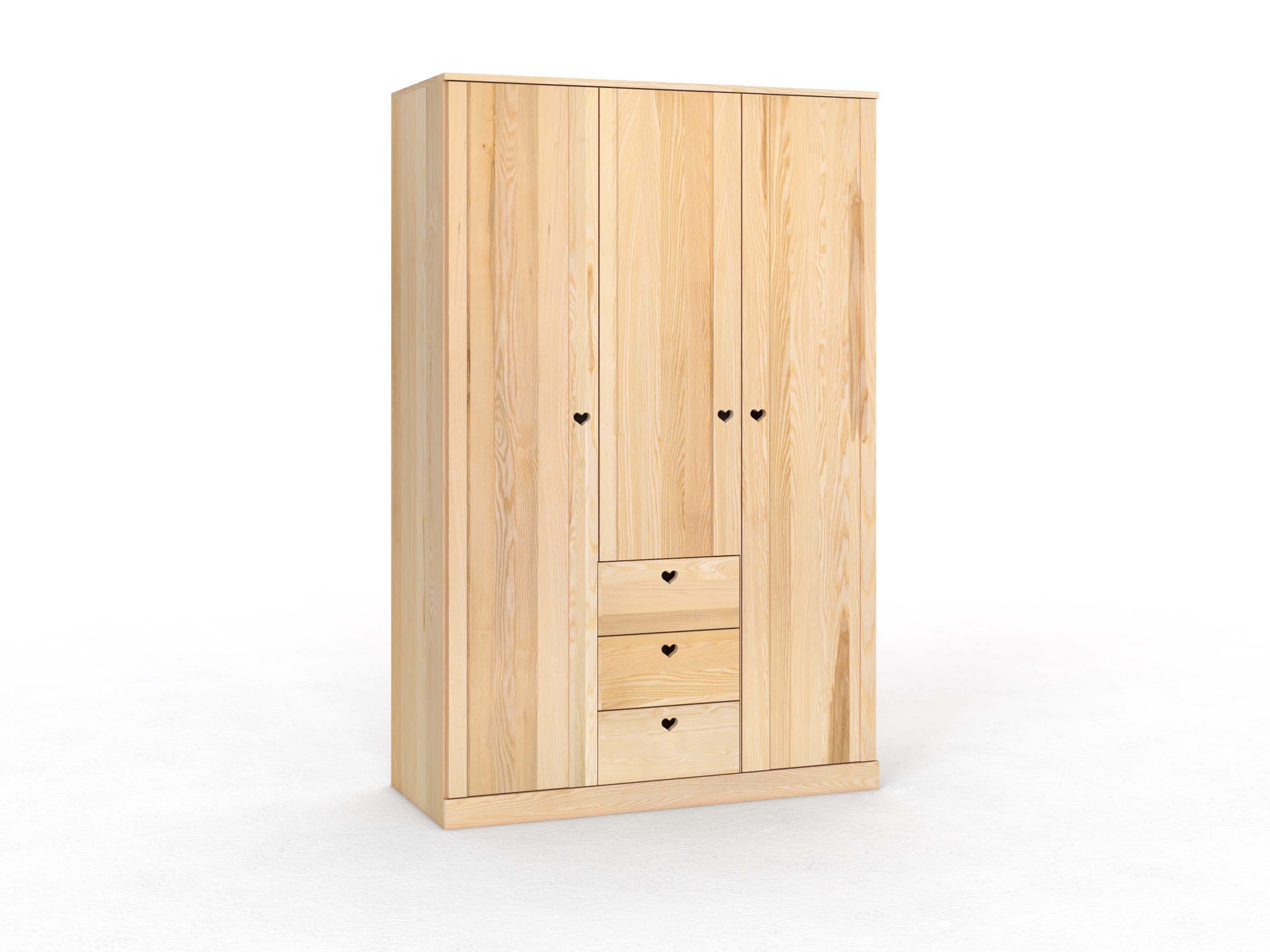 Eschenschrank „Arnika“, 3-türig, Höhe 235 cm, Griffausführung „Heidi", mit Schubladen