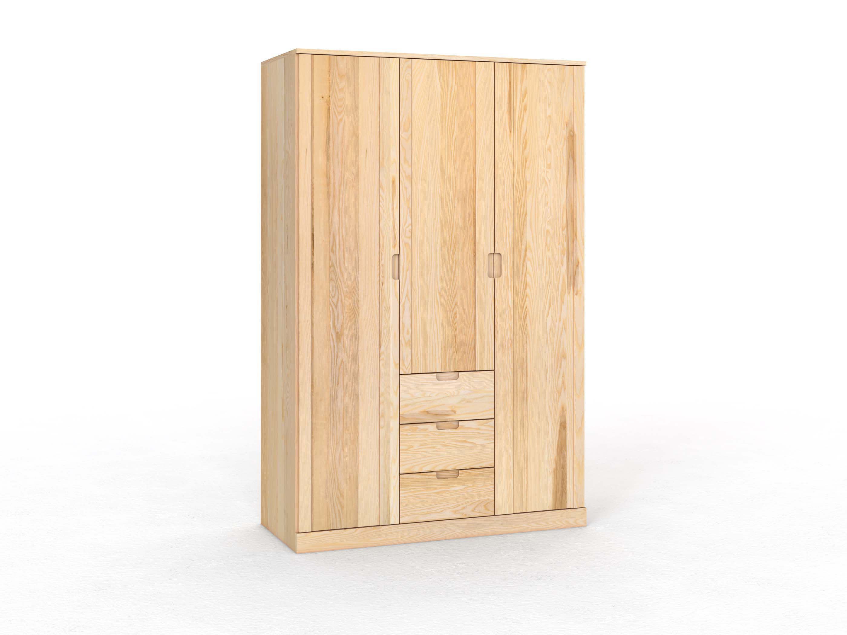 Eschenschrank „Arnika“, 3-türig, Höhe 235 cm, Griffausführung „Lukas", mit Schubladen