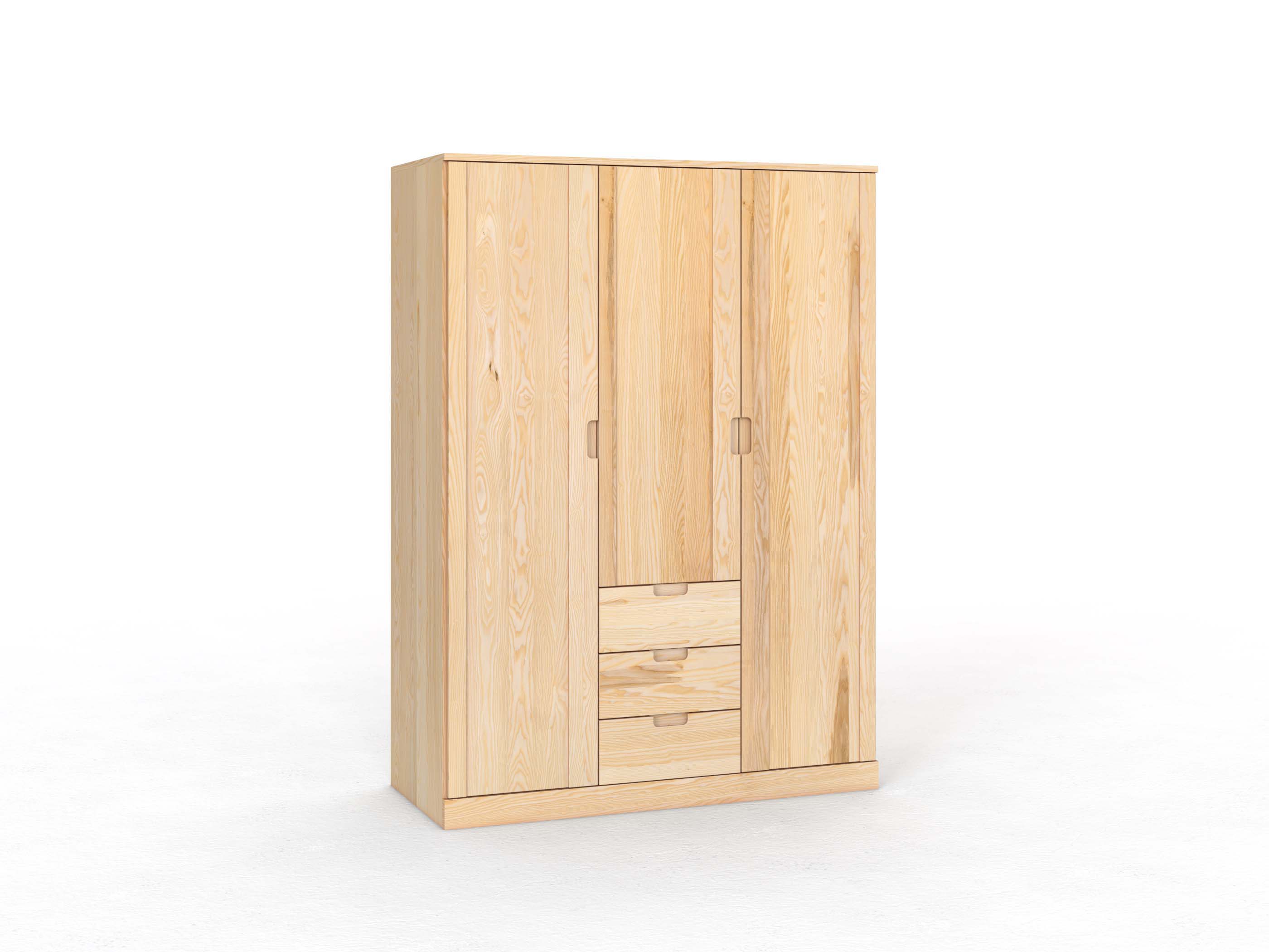 Eschenschrank „Arnika“, 3-türig, Höhe 210 cm, Griffausführung „Lukas", mit Schubladen