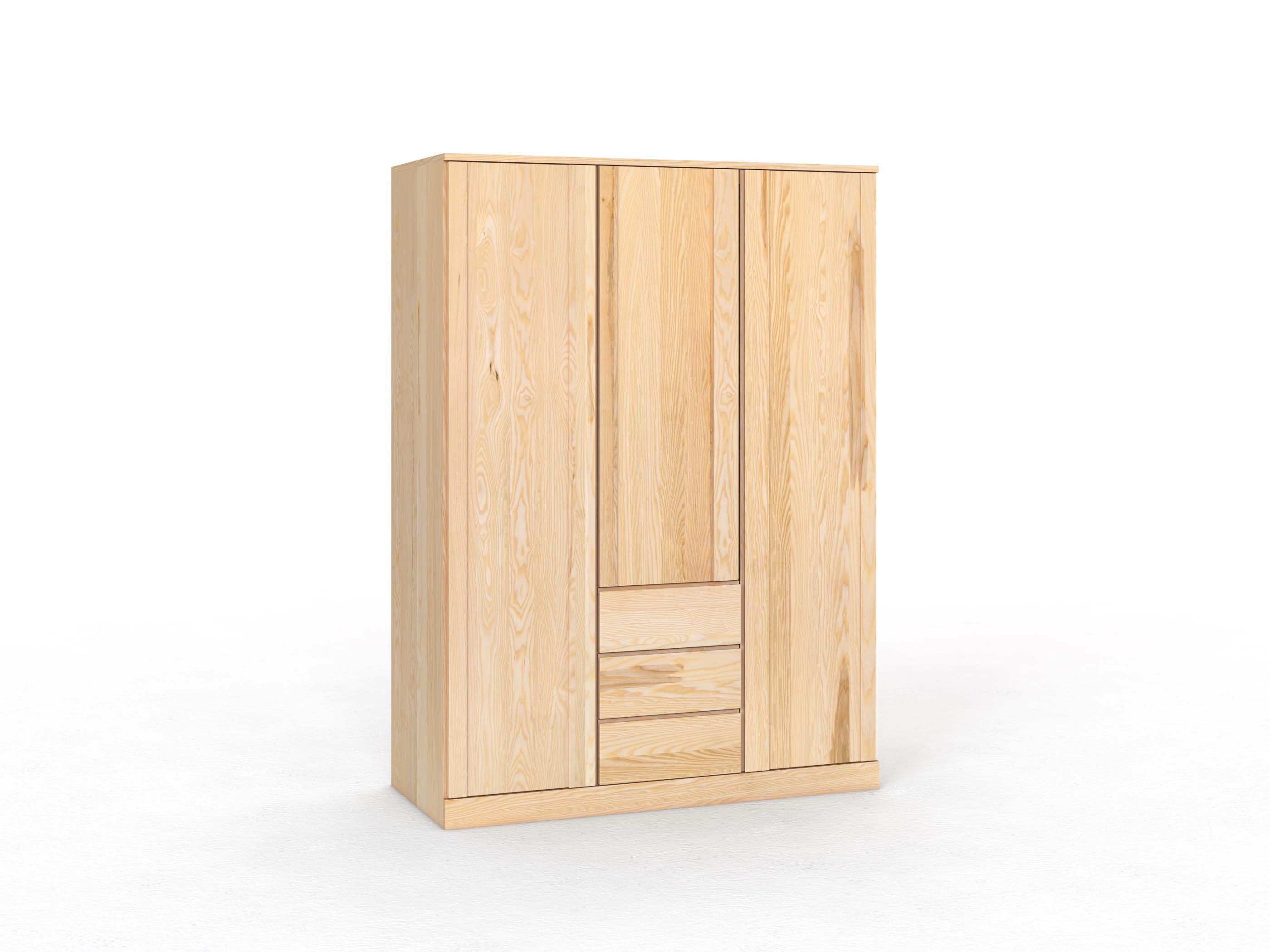 Eschenschrank „Arnika“, 3-türig, Höhe 210 cm, Griffausführung „Patrizia", mit Schubladen