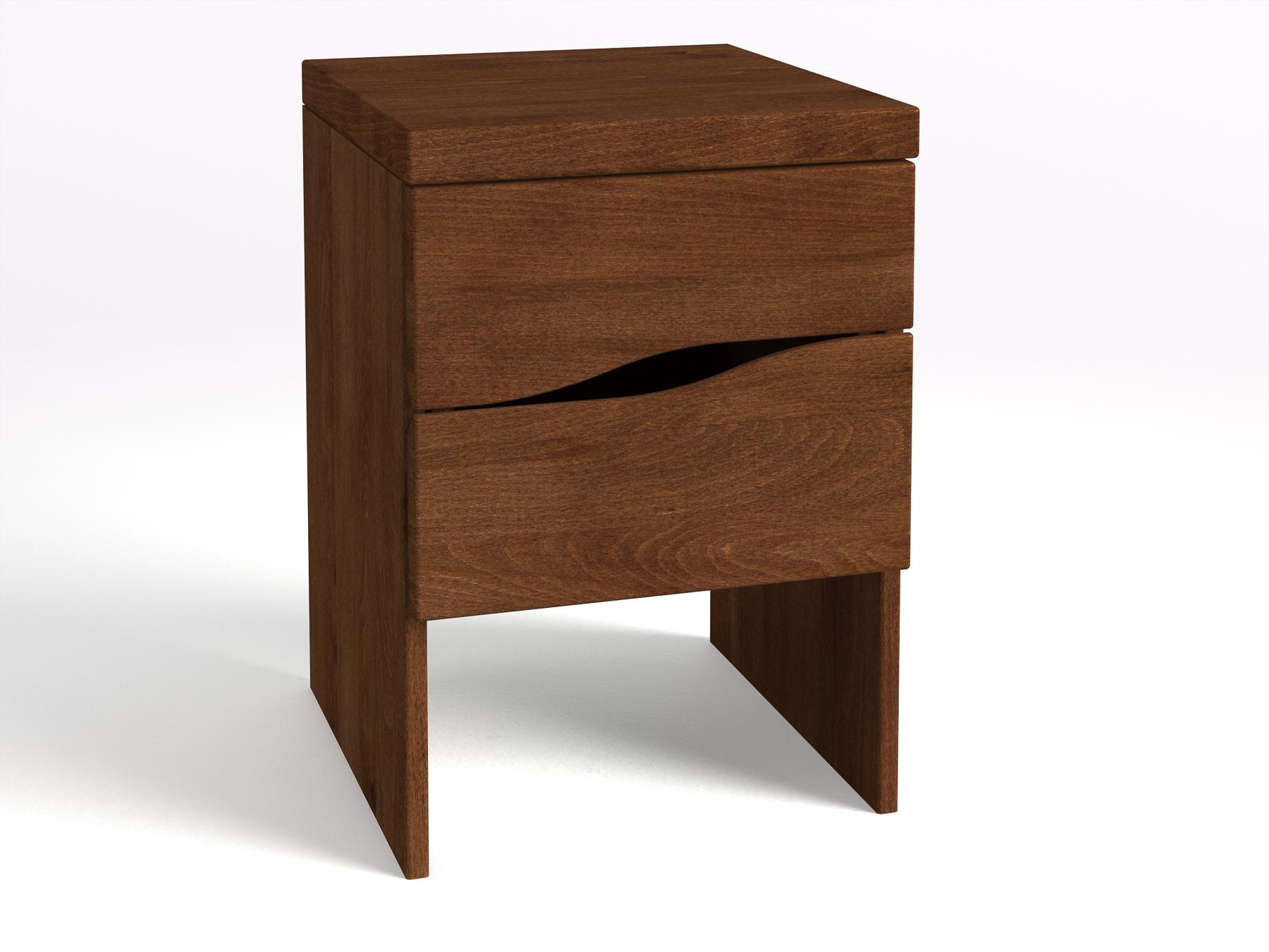 Nachttisch aus Kernbuche Dunkel „Astrid“ mit zwei Schubladen, in Boxspringhöhe