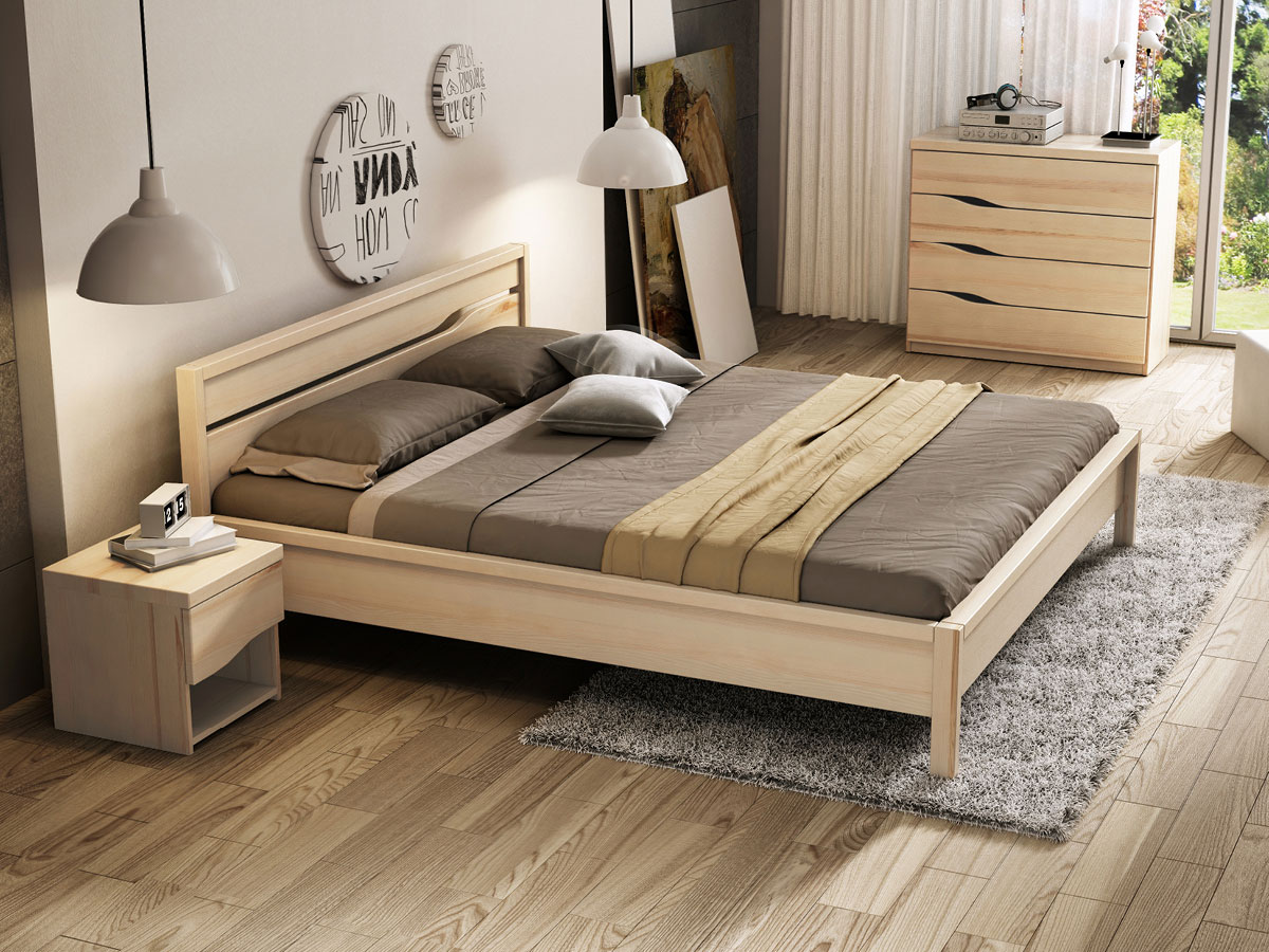 Schlafzimmer mit Nachtkästchen aus Esche „Astrid“