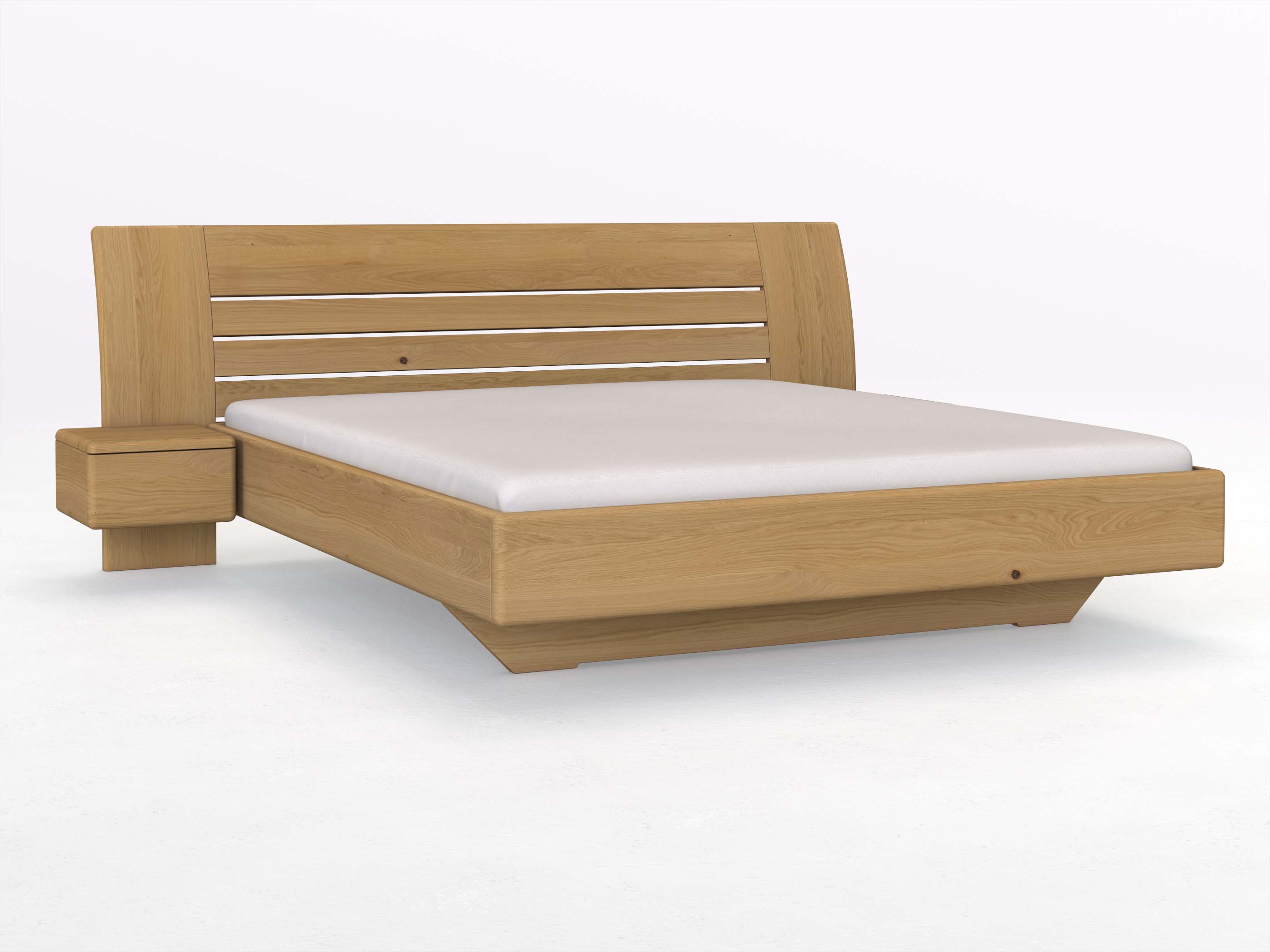 Eichenbett Hell „Bea“ in 180 x 200 cm mit zwei Nachttischen (40 cm) Griff: Grifflos