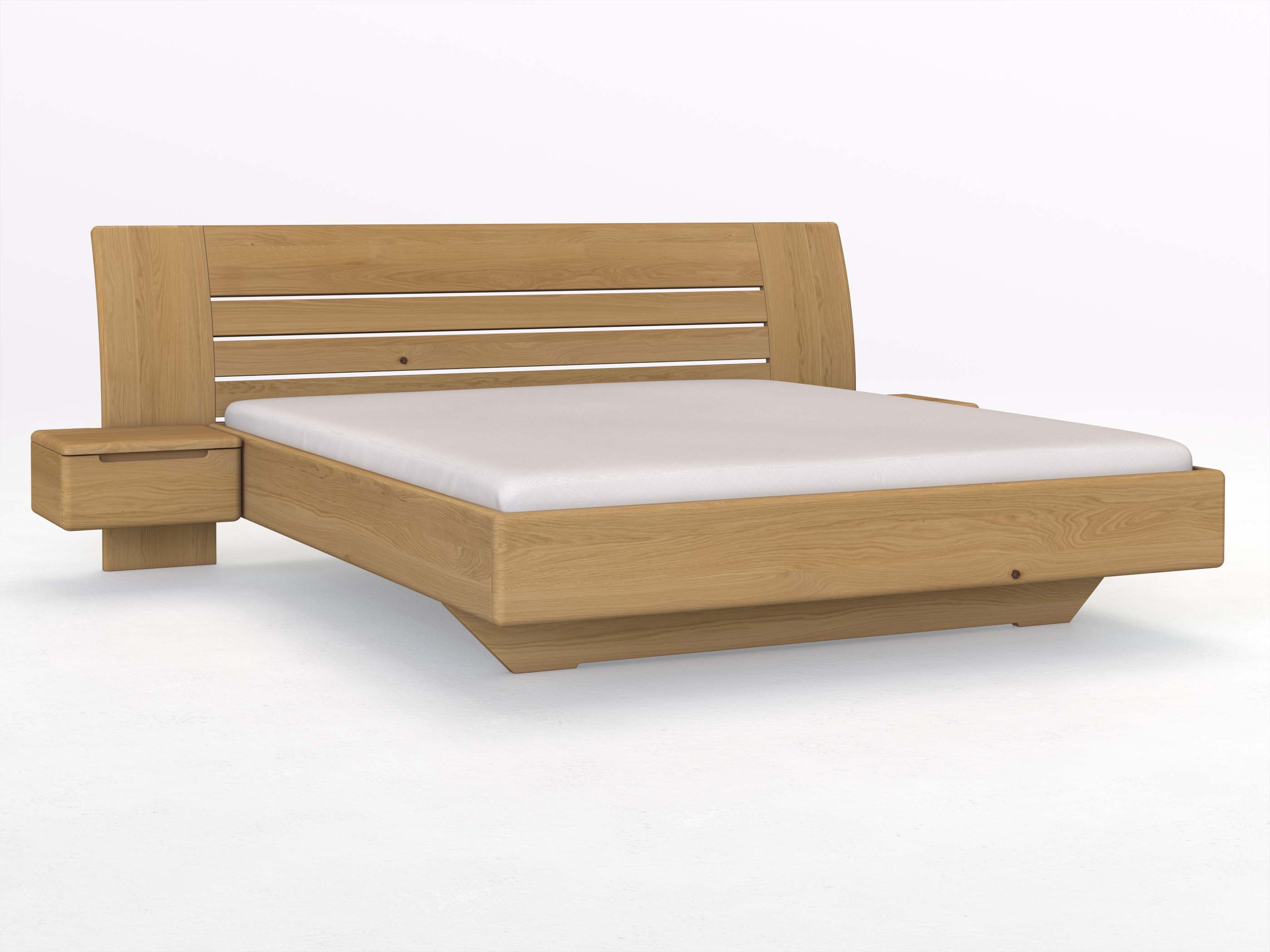 Eichenbett Hell „Bea“ in 180 x 200 cm mit zwei Nachttischen (50 cm) Griff: Griffleiste B