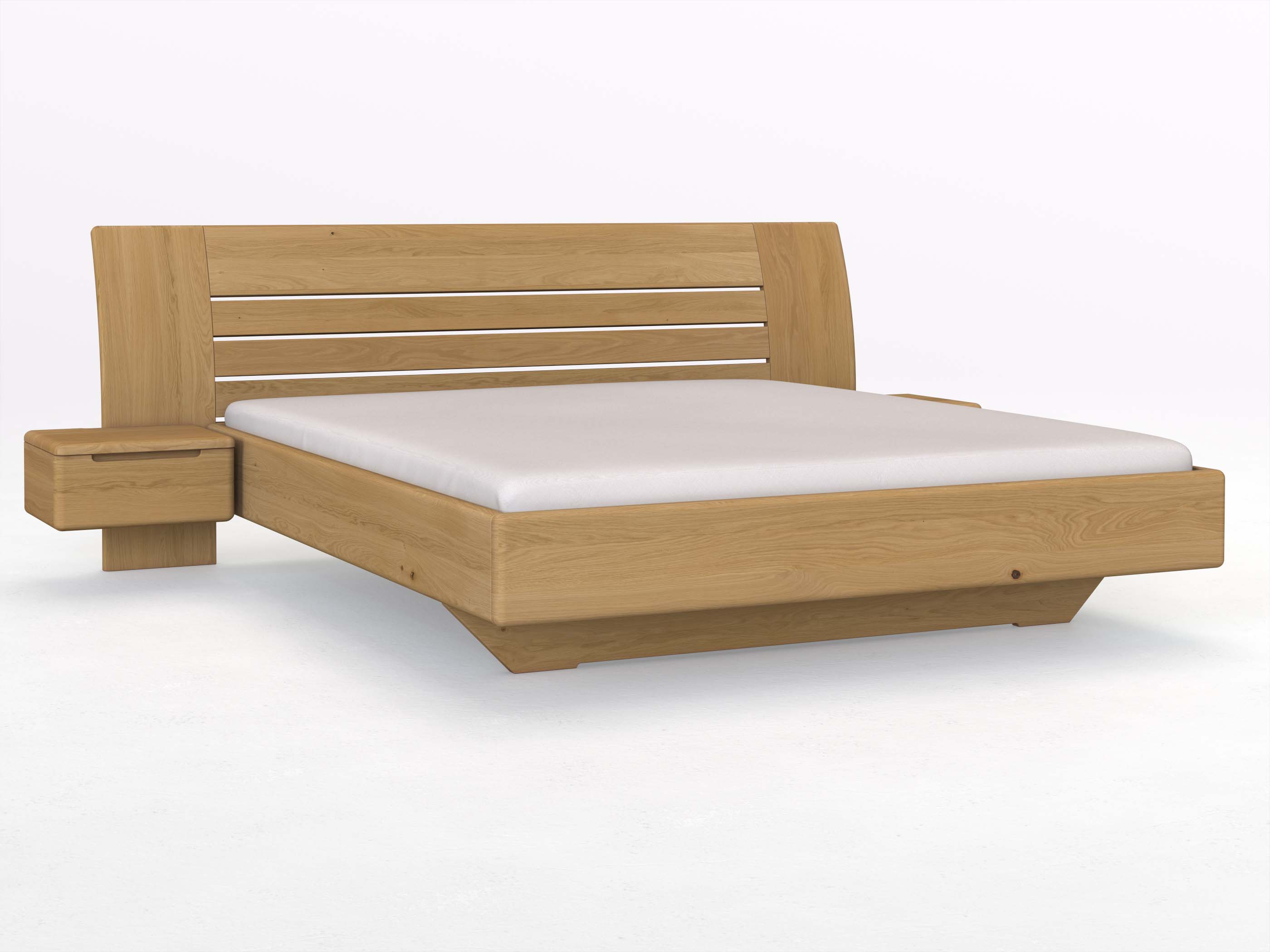 Eichenbett Hell „Bea“ in 180 x 200 cm mit zwei Nachttischen (50 cm) Griff: Griffleiste B