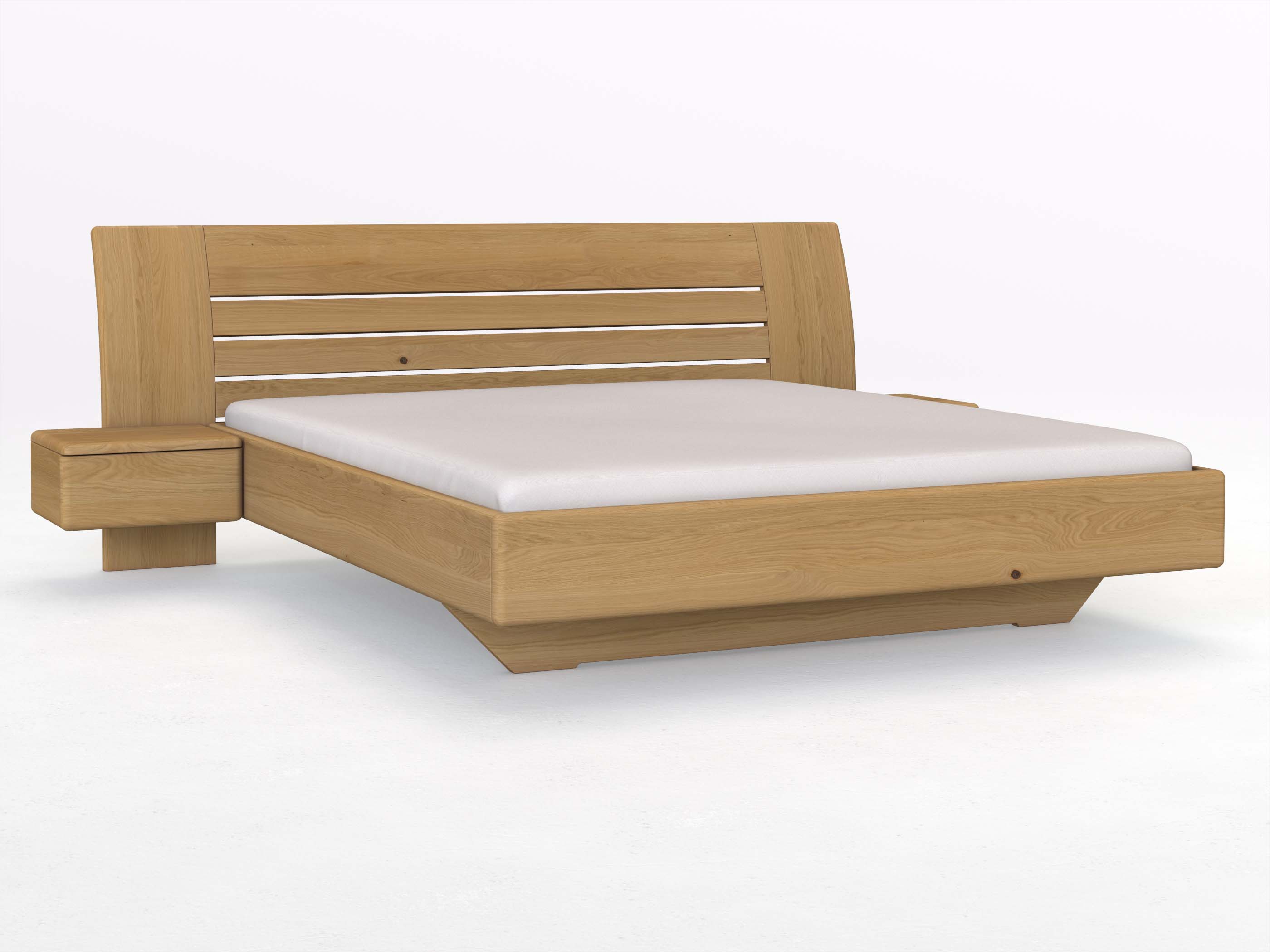 Eichenbett Hell „Bea“ in 180 x 200 cm mit zwei Nachttischen (50 cm) Griff: Grifflos