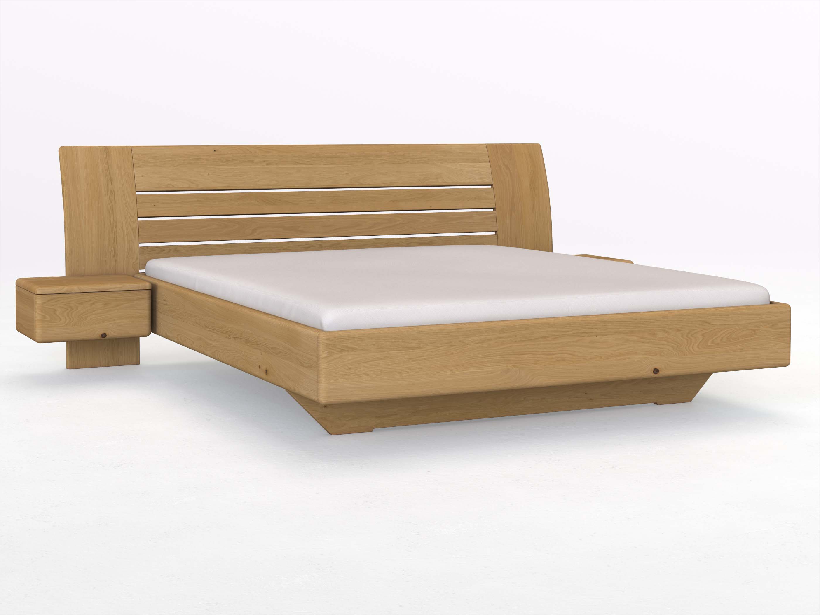 Eichenbett Hell „Bea“ in 180 x 200 cm mit zwei Nachttischen (50 cm) Griff: Grifflos