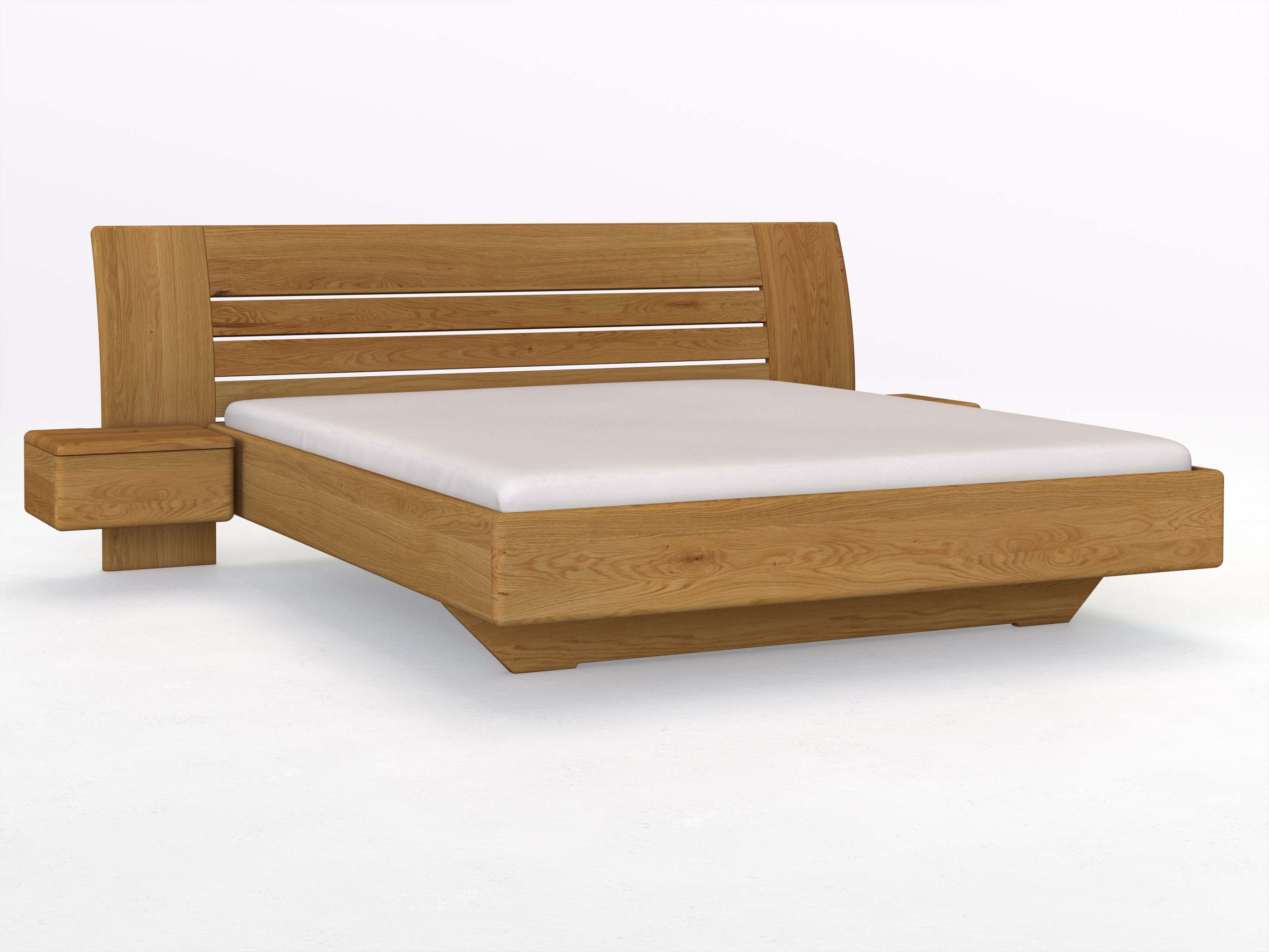 Eichenbett „Bea“ in 180 x 200 cm mit zwei Nachttischen (50 cm) Griff: Grifflos