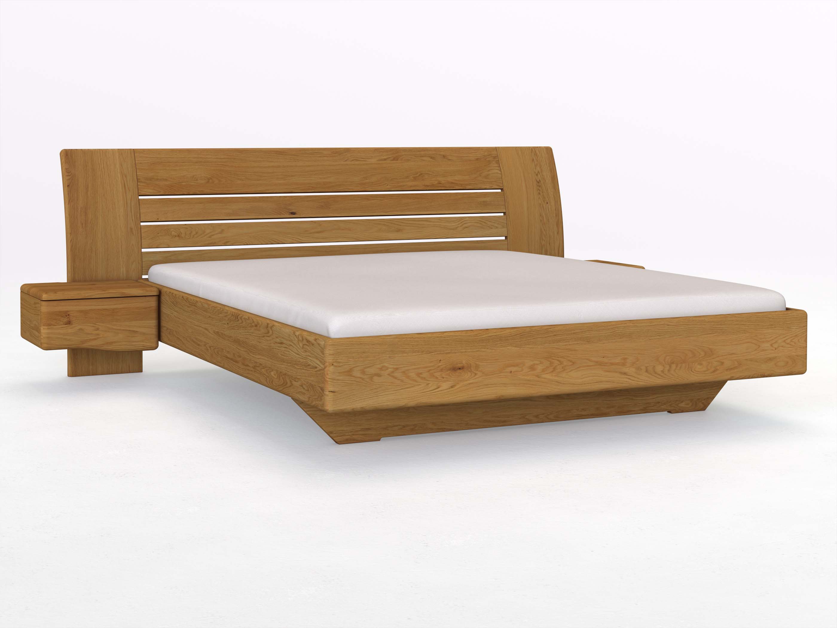 Eichenbett „Bea“ in 180 x 200 cm mit zwei Nachttischen (50 cm) Griff: Welle