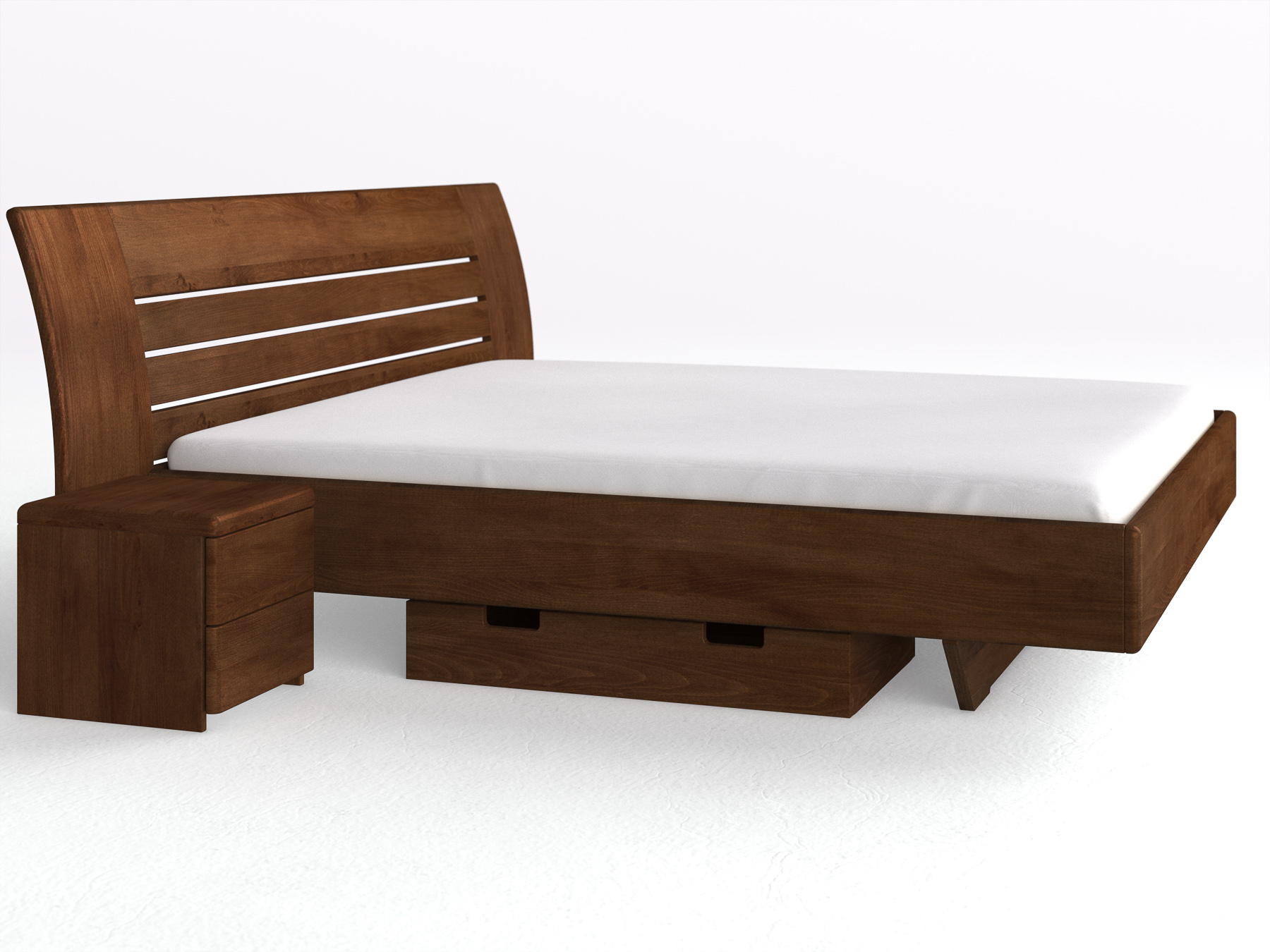 Buchenbett Dunkel „Bea“ in 180 x 200 cm, mit kurzer Unterbettkommode
