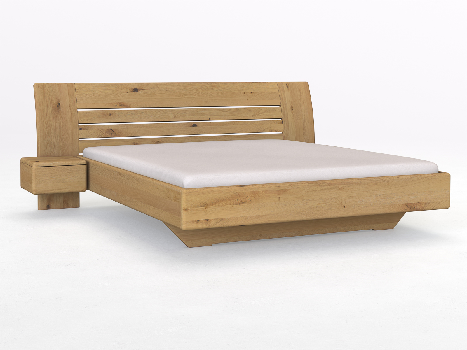 Wildeichenbett Hell „Bea“ in 180 x 200 cm mit zwei Nachttischen (40 cm) Griff: Grifflos