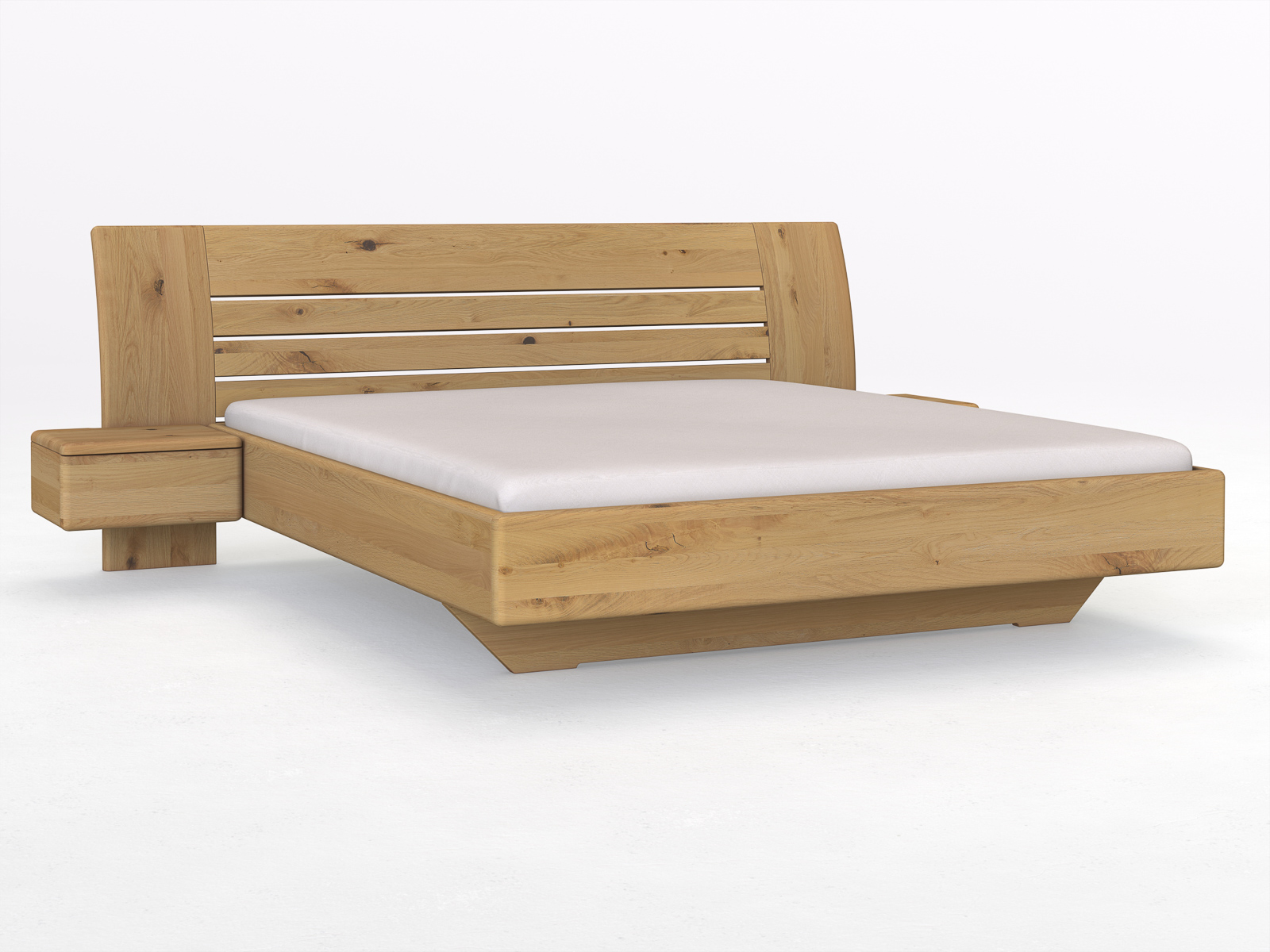 Wildeichenbett Hell „Bea“ in 180 x 200 cm mit zwei Nachttischen (50 cm) Griff: Grifflos