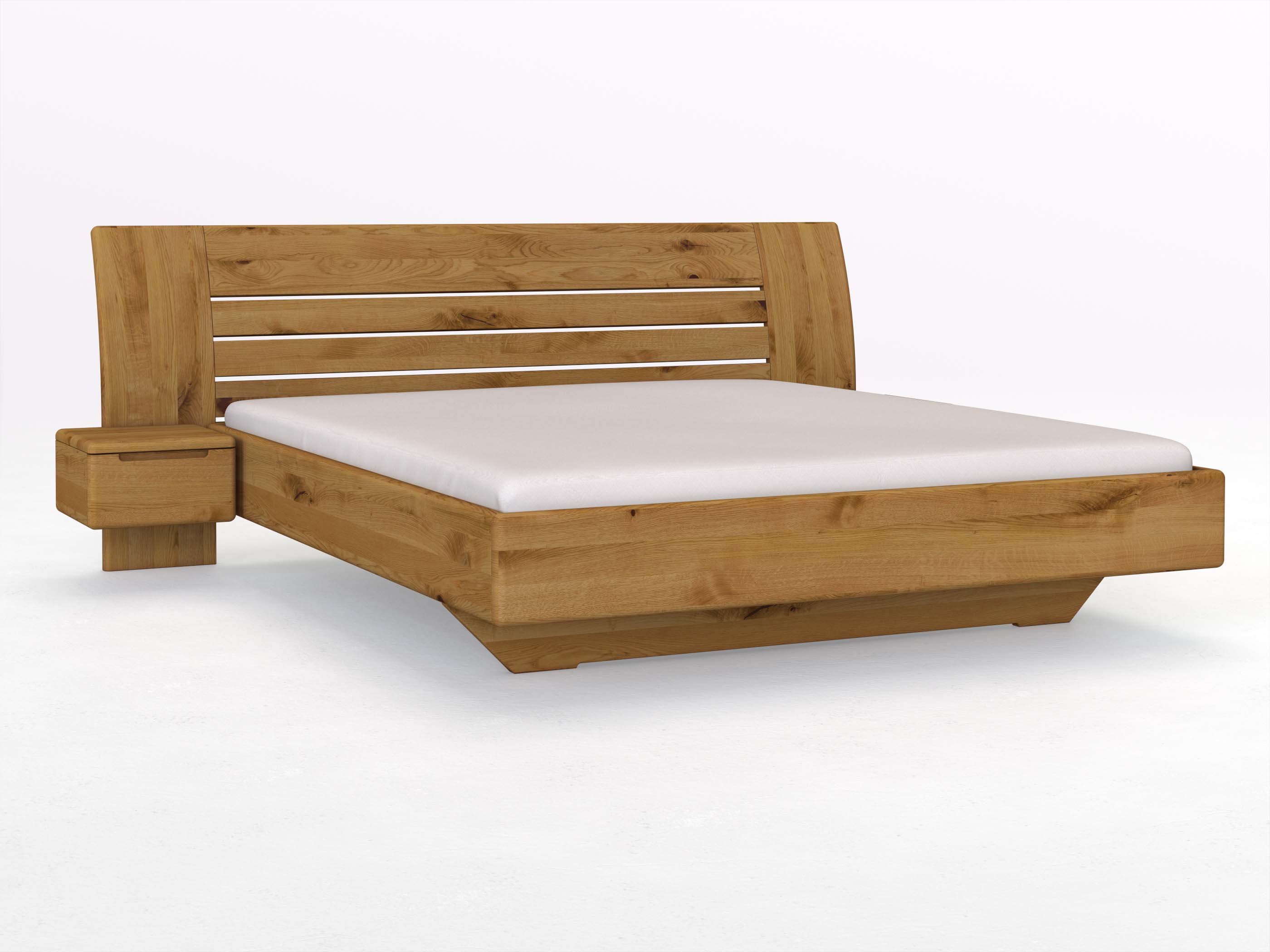 Wildeichenbett „Bea“ in 180 x 200 cm mit zwei Nachttischen (40 cm) Griff: Griffleiste B