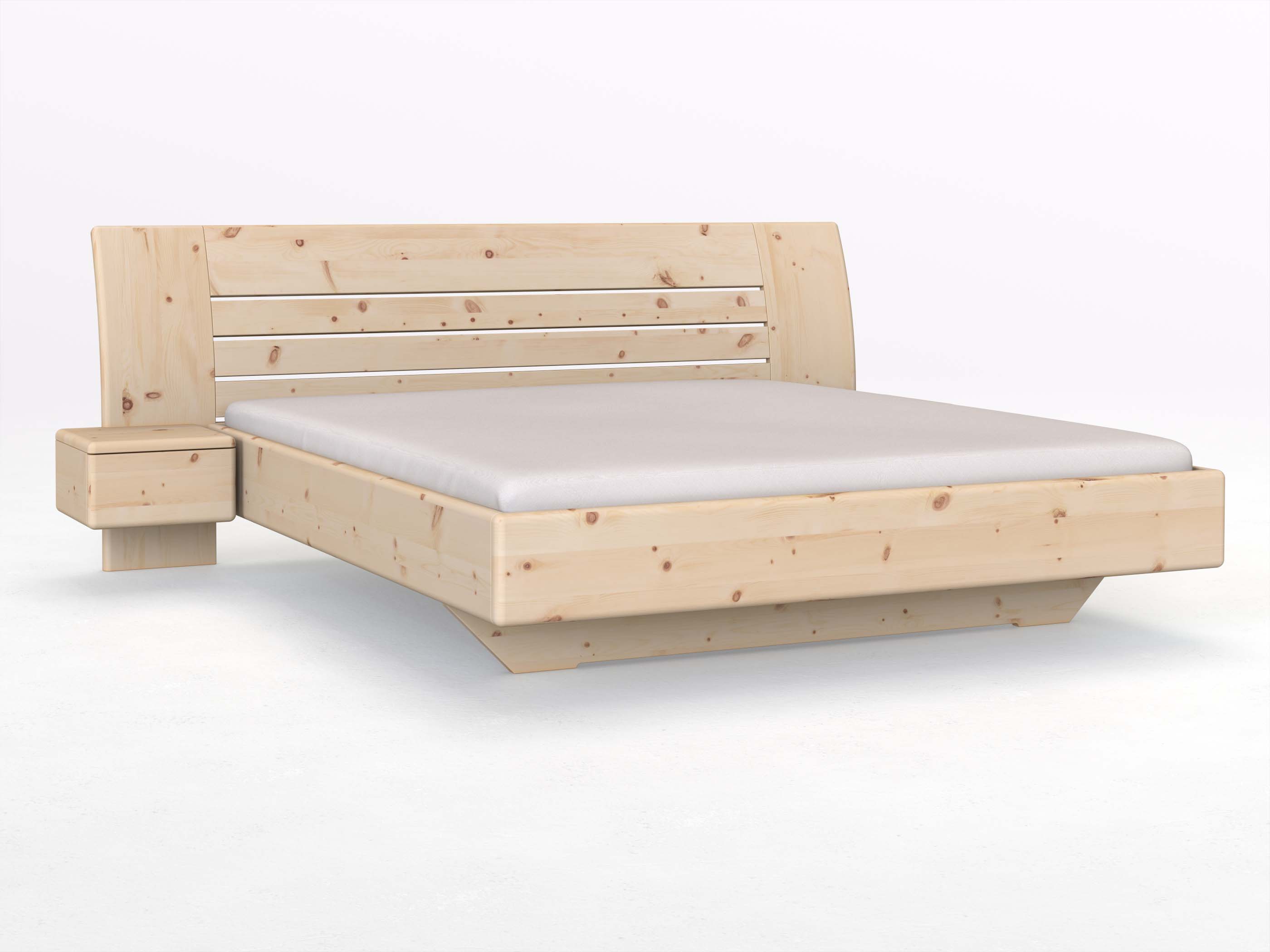 Zirbenbett „Bea“ in 180 x 200 cm mit zwei Nachttischen (40 cm) Griff: Grifflos