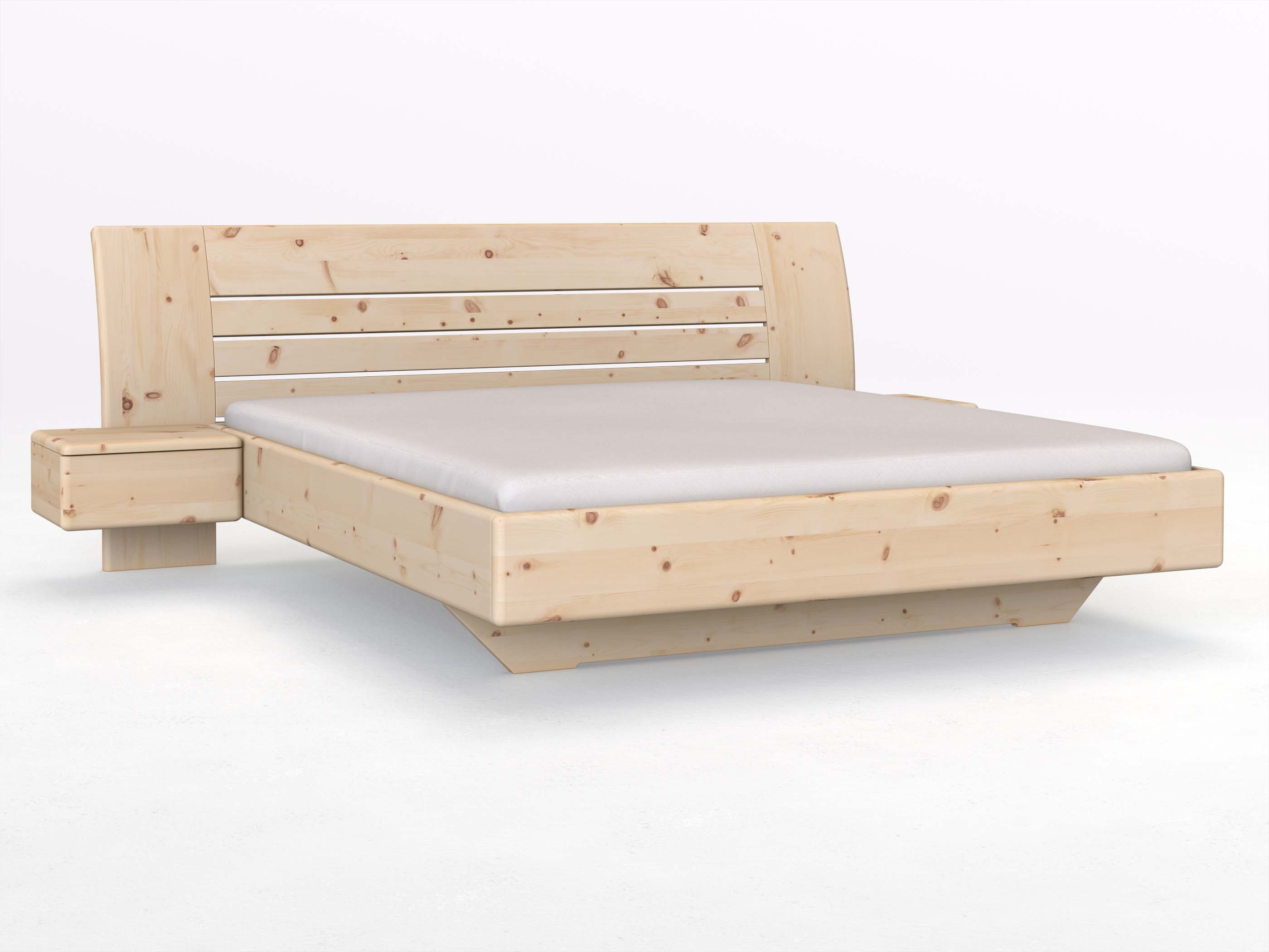 Zirbenbett „Bea“ in 180 x 200 cm mit zwei Nachttischen (50 cm) Griff: Grifflos