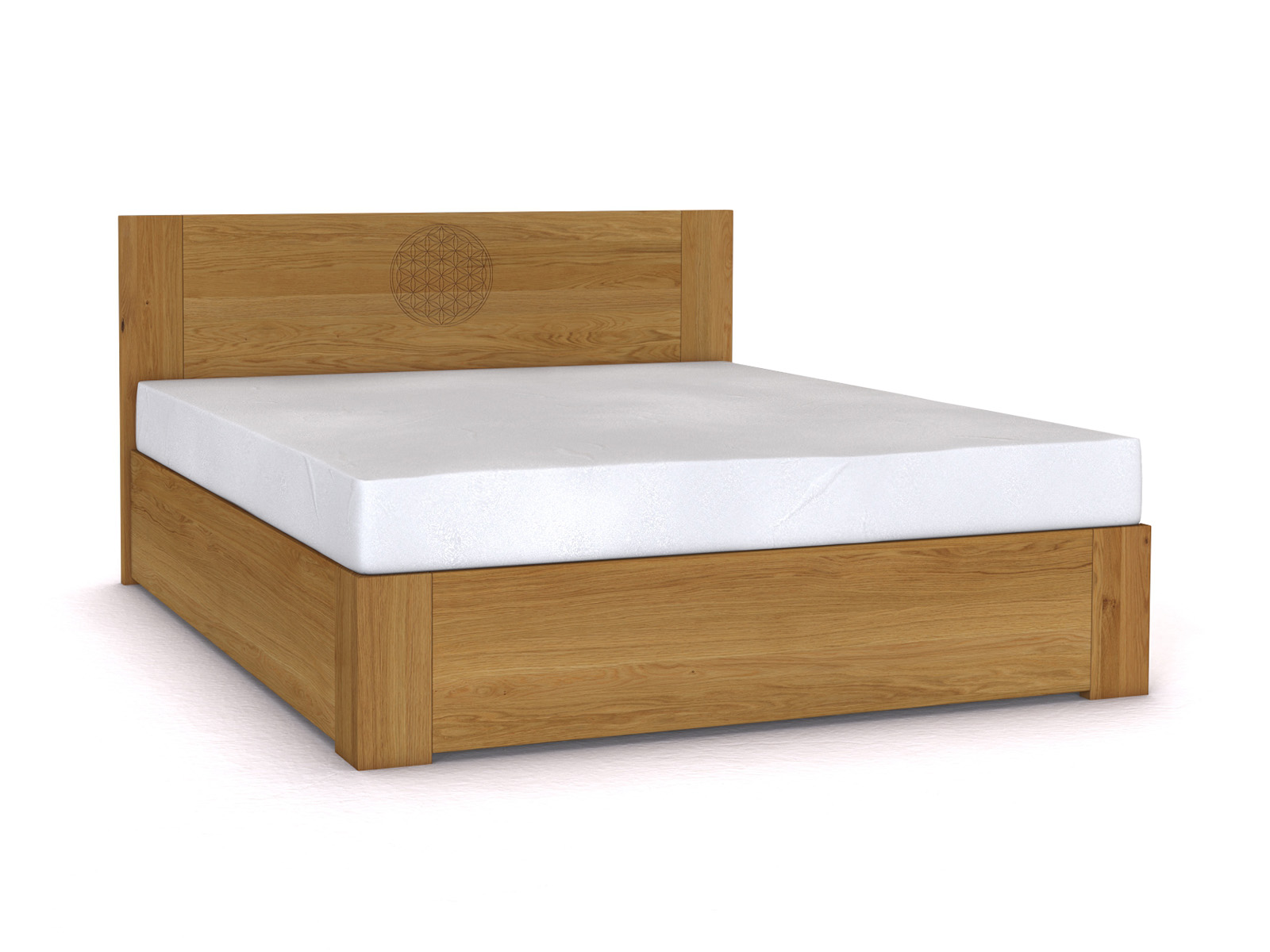 Eichenbett „Alois“ Boxspring 180 x 200 cm mit Gravur, ohne Unterbettkommode