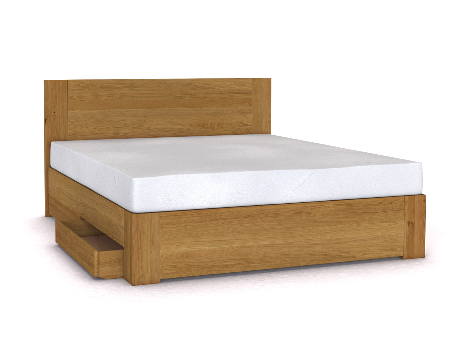 Eichenbett „Alois“ Boxspring 180 x 200 cm ohne Gravur, mit einer Unterbettkommoden (91 cm) links