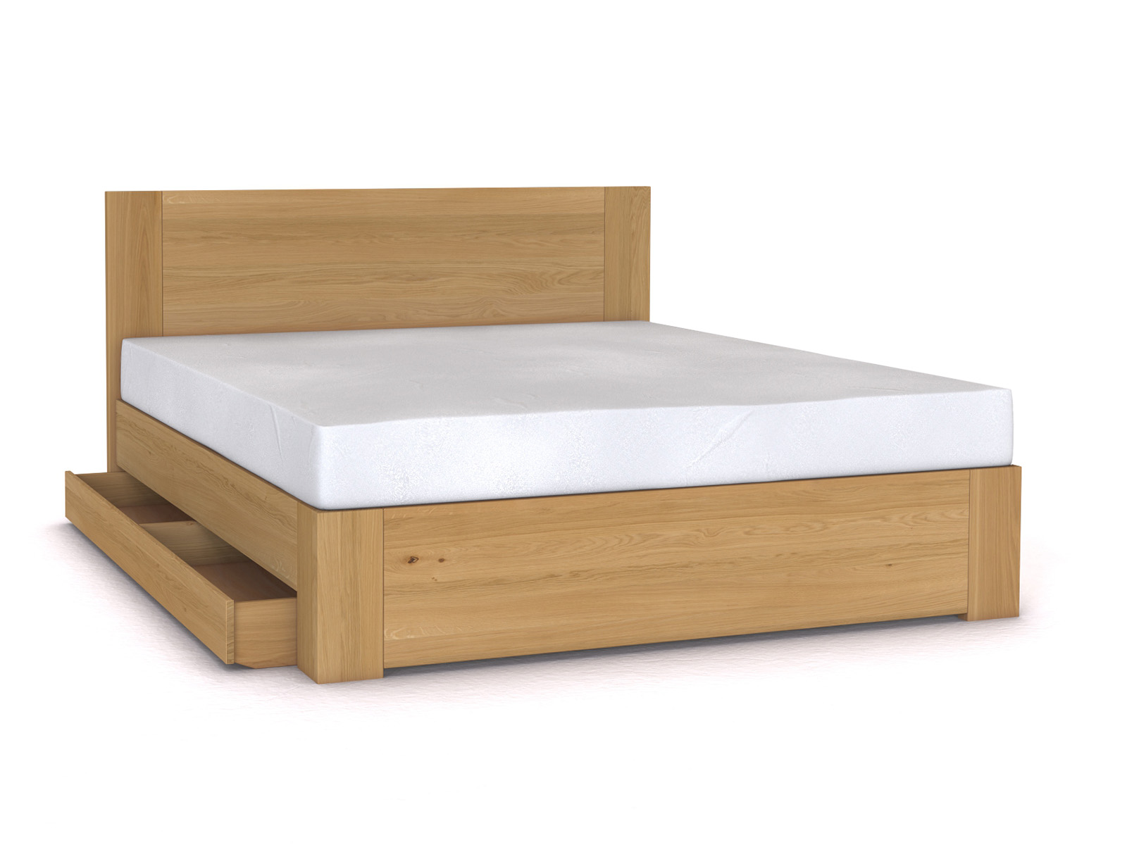 Eichenbett Hell „Alois“ Boxspring 180 x 200 cm ohne Gravur, mit einer Unterbettkommode (183 cm) links