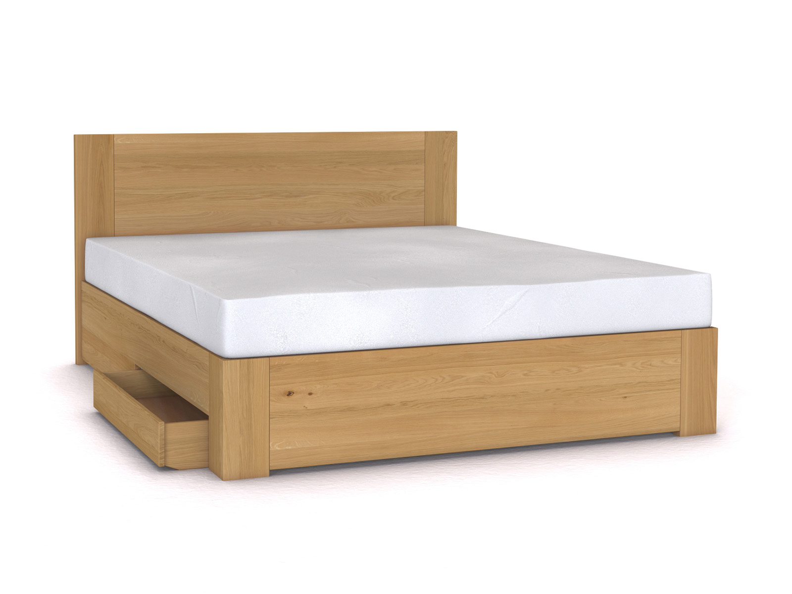 Eichenbett Hell „Alois“ Boxspring 180 x 200 cm ohne Gravur, mit einer Unterbettkommoden (91 cm) links
