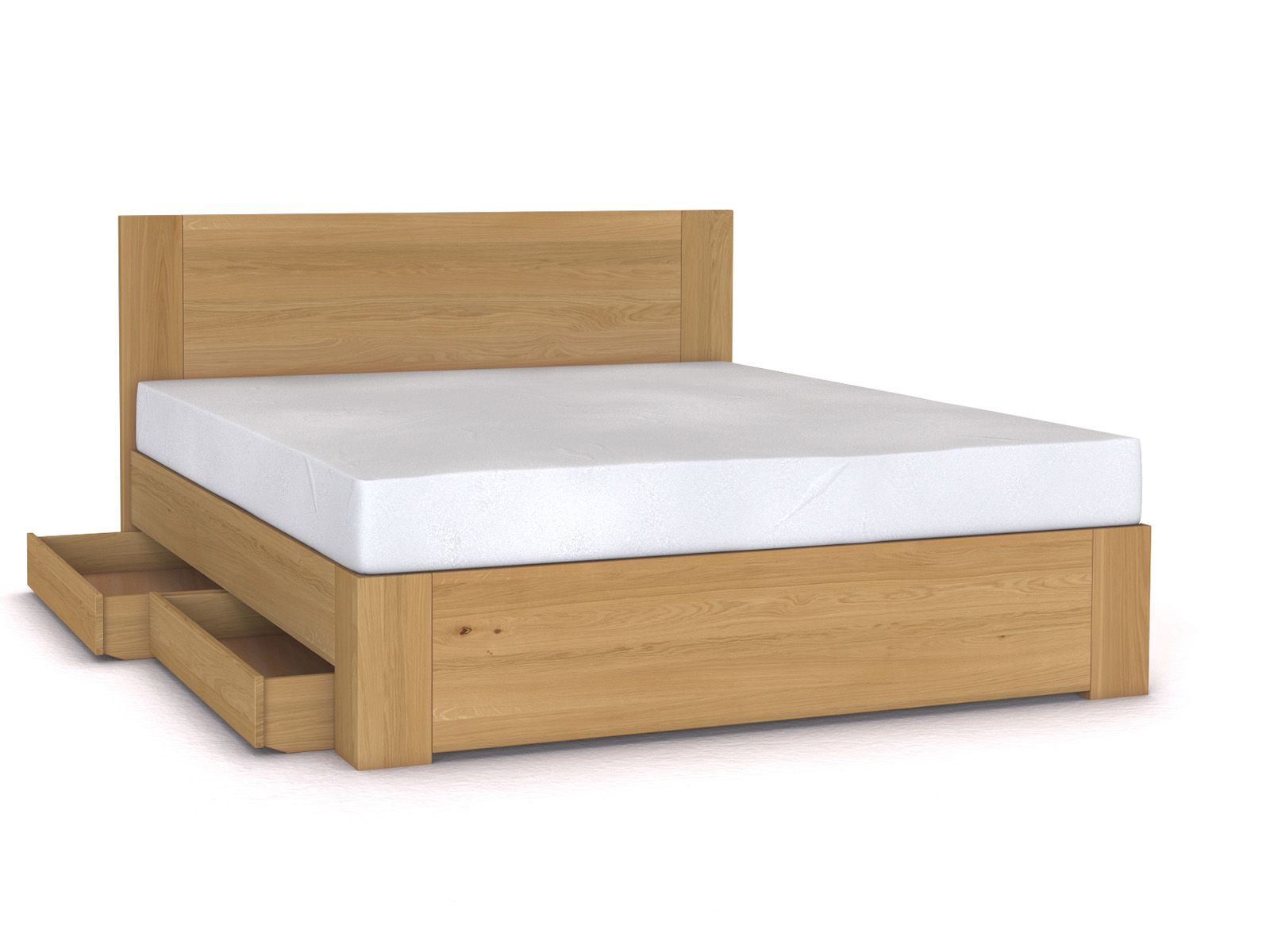 Eichenbett Hell „Alois“ Boxspring 180 x 200 cm ohne Gravur, mit zwei Unterbettkommoden (2 x 91 cm) links