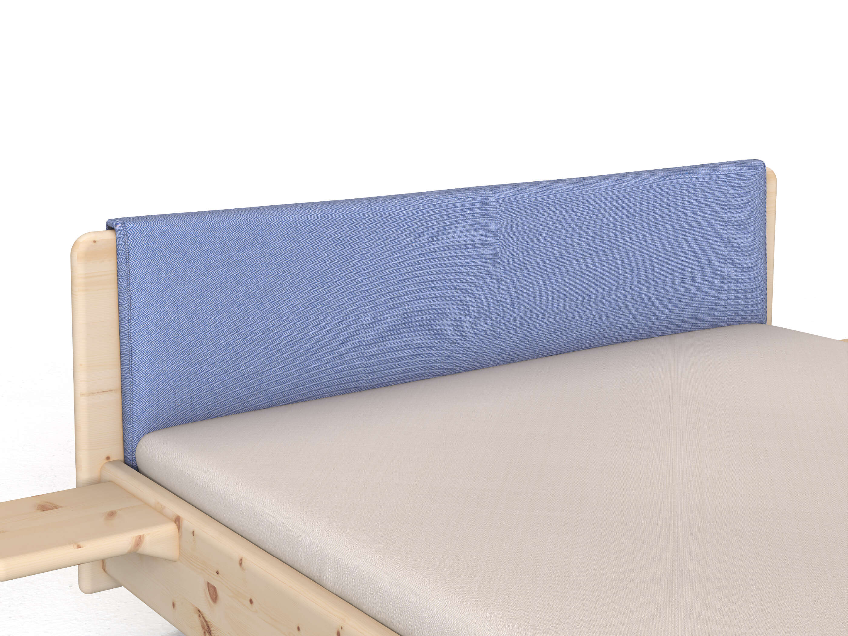 Stoffkopfteil „Charlotte" für ein Bett, Design: gerade einteilig - Stoff: Schafschurwolle „Fischgrät“ in der Farbe Kornblume