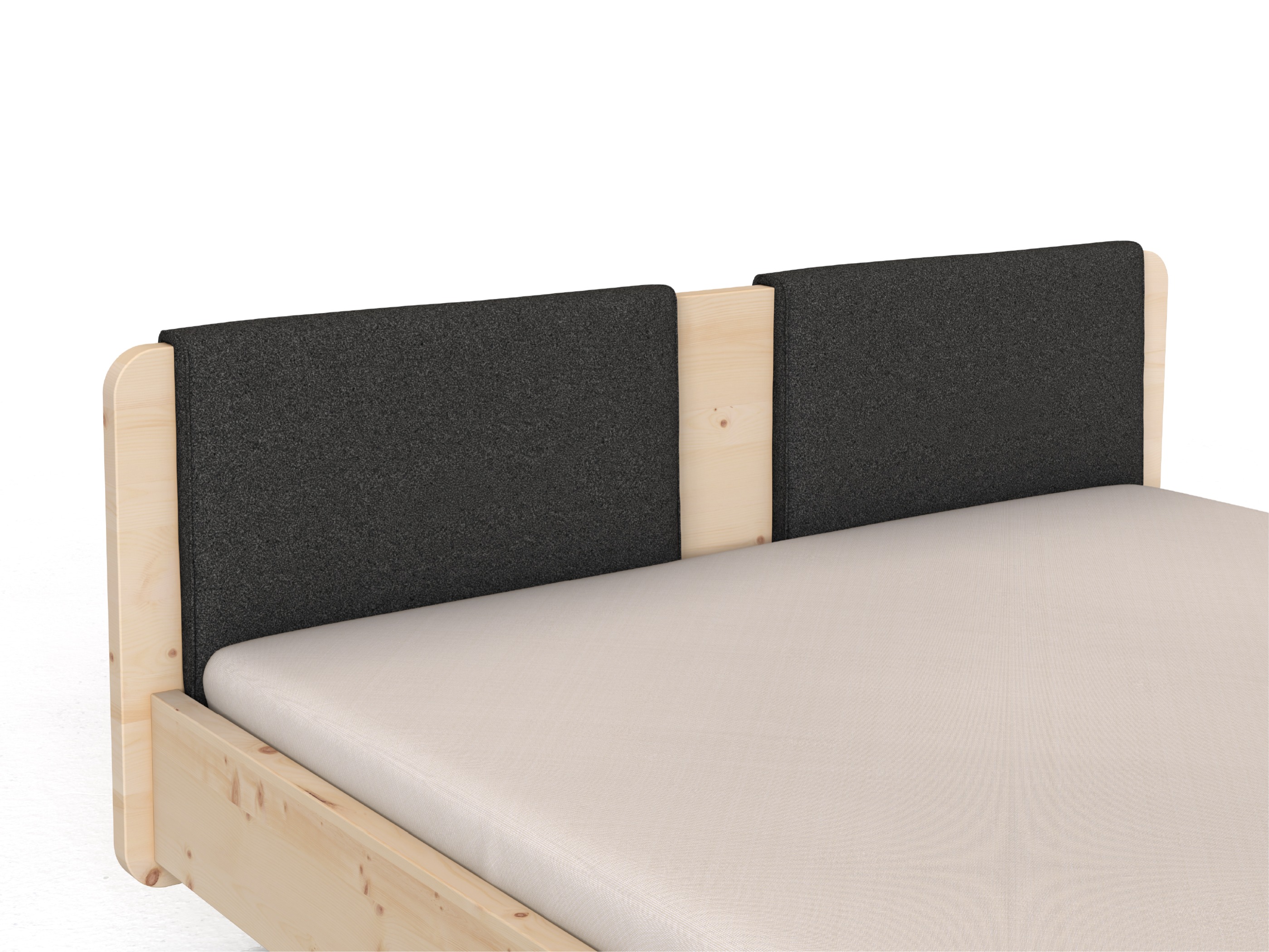 Stoffkopfteil „Charlotte" für ein Bett, Design: gerade zweiteilig - Stoff: Schafschurwolle „Loden“ in der Farbe Anthrazit