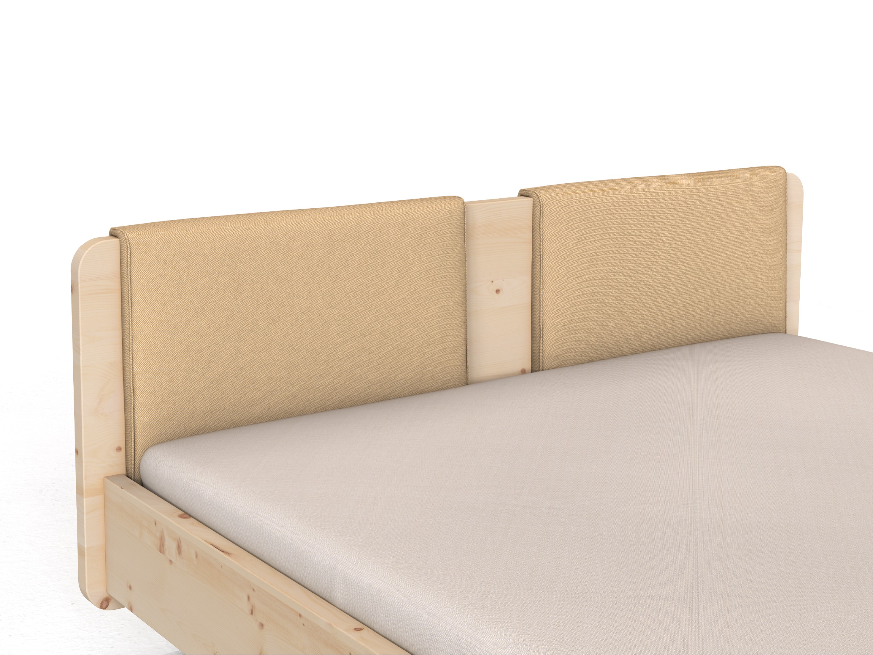 Stoffkopfteil „Charlotte" für ein Bett, Design: gerade zweiteilig - Stoff: Schafschurwolle „Fischgrät“ in der Farbe Goldhirse