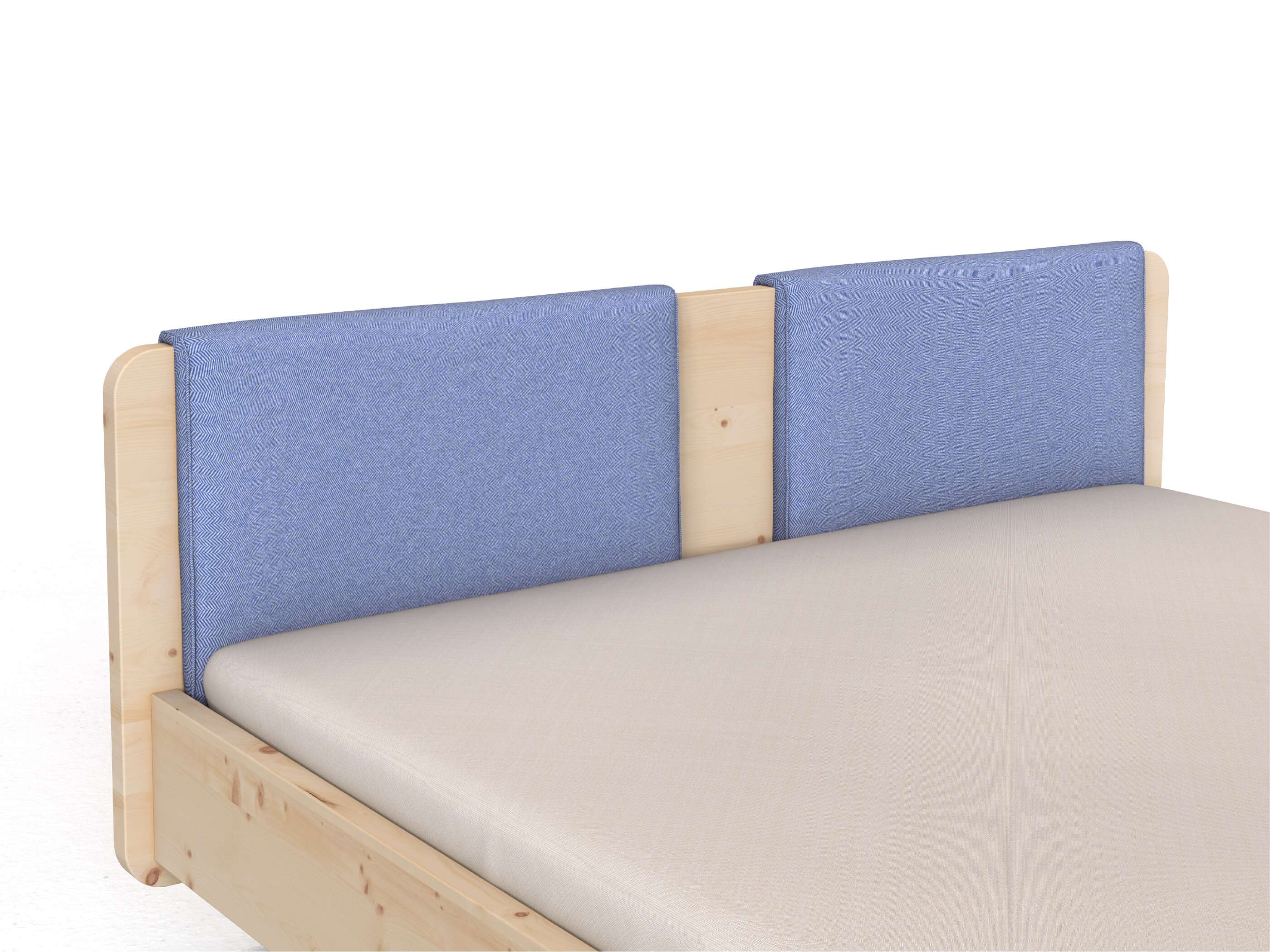 Stoffkopfteil „Charlotte" für ein Bett, Design: gerade zweiteilig - Stoff: Schafschurwolle „Fischgrät“ in der Farbe Kornblume