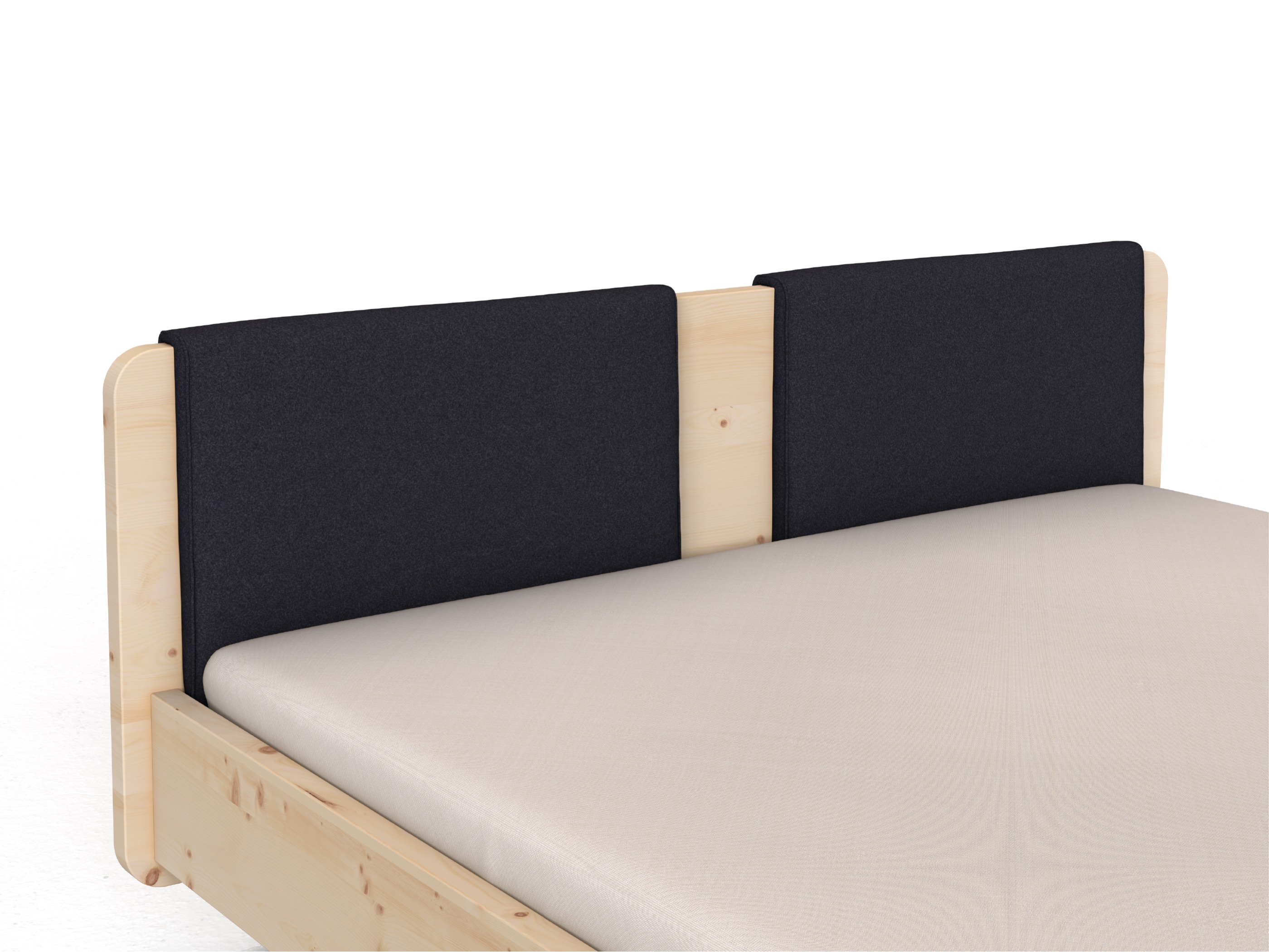 Stoffkopfteil „Charlotte" für ein Bett, Design: gerade zweiteilig - Stoff: Schafschurwolle „Loden“ in der Farbe Nachtblau