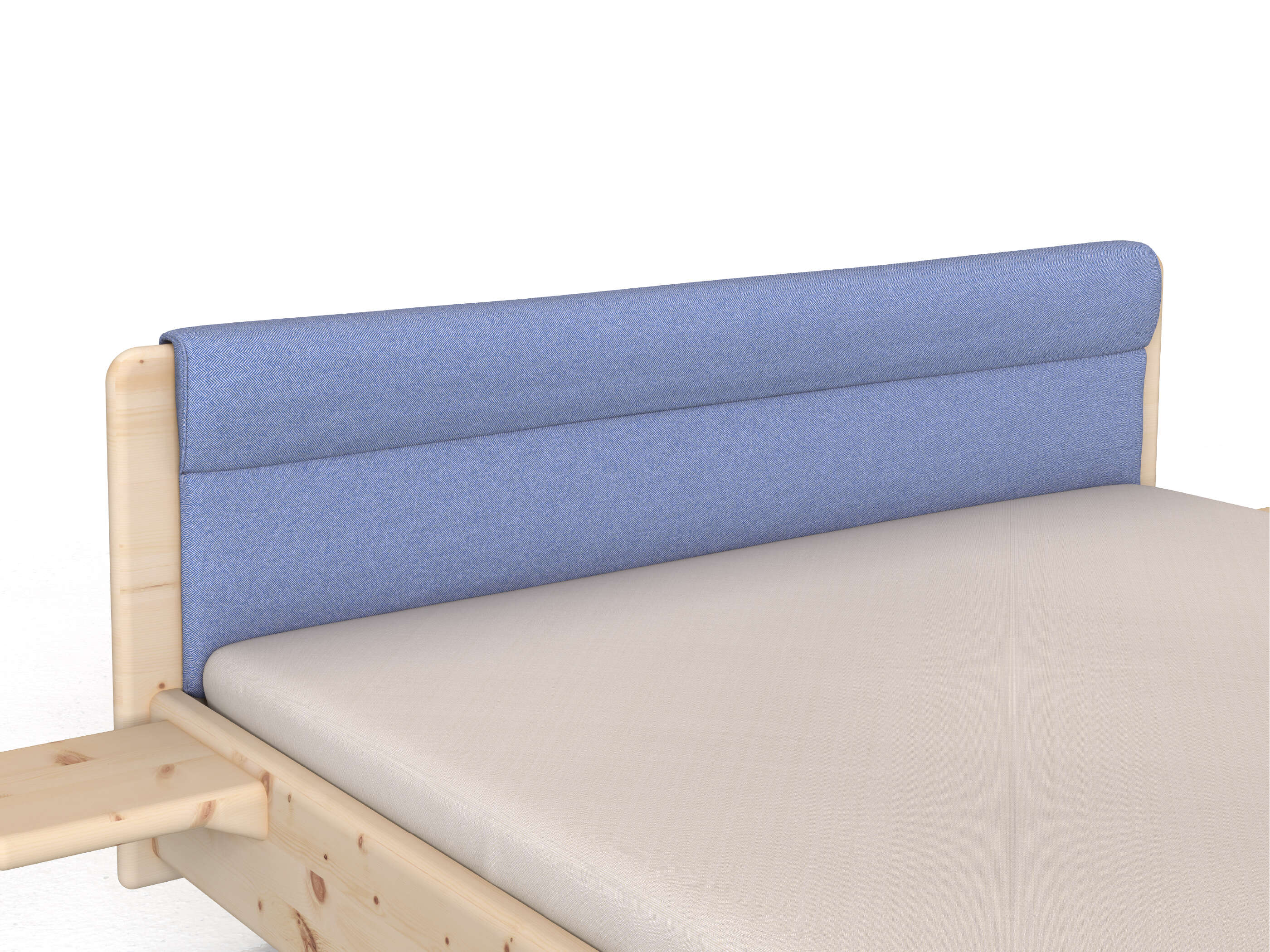 Stoffkopfteil „Charlotte" für ein Bett, Design: rund einteilig - Stoff: Schafschurwolle „Fischgrät“ in der Farbe Kornblume