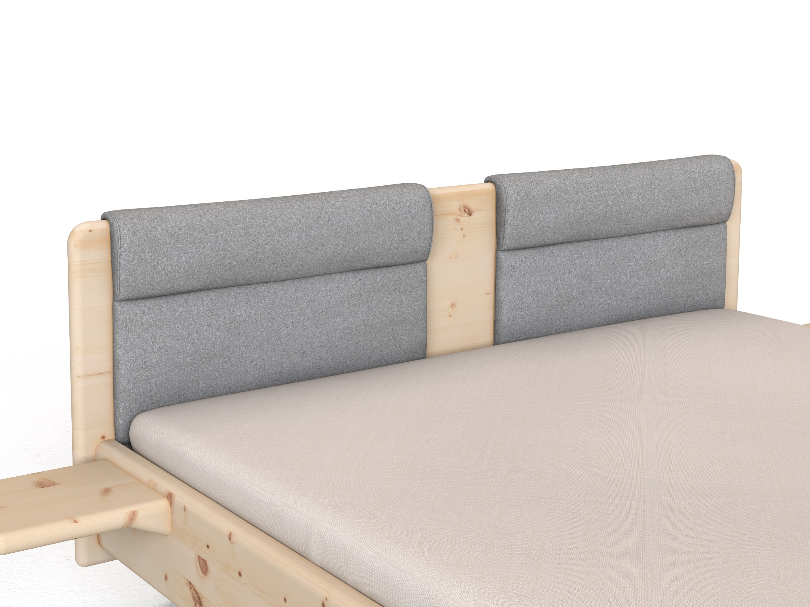 Stoffkopfteil „Charlotte" für ein Bett, Design: rund zweiteilig - Stoff: Schafschurwolle „Loden“ in der Farbe Nebelgrau