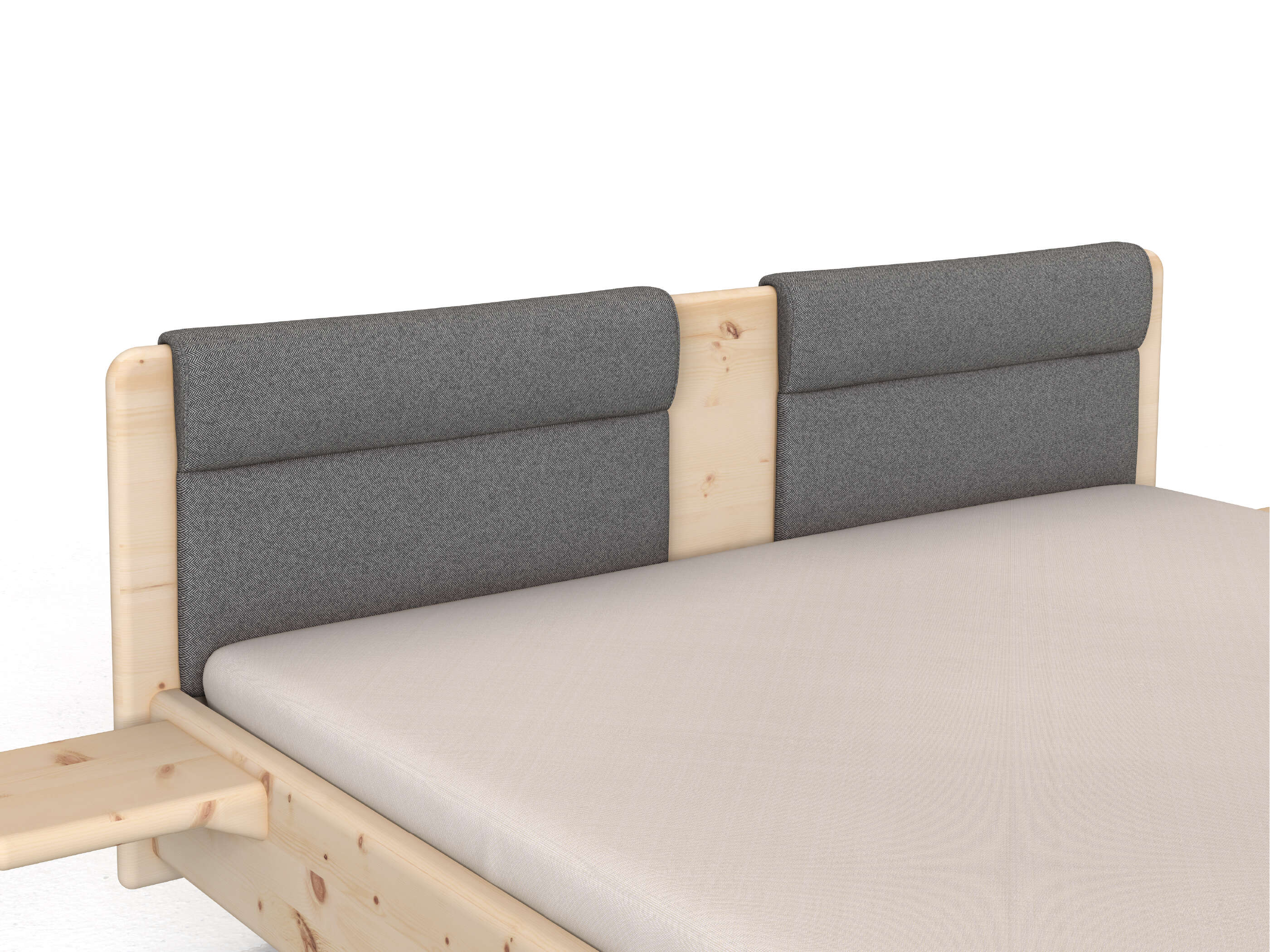 Stoffkopfteil „Charlotte" für ein Bett, Design: rund zweiteilig - Stoff: Schafschurwolle „Fischgrät“ in der Farbe Grauer Mohn