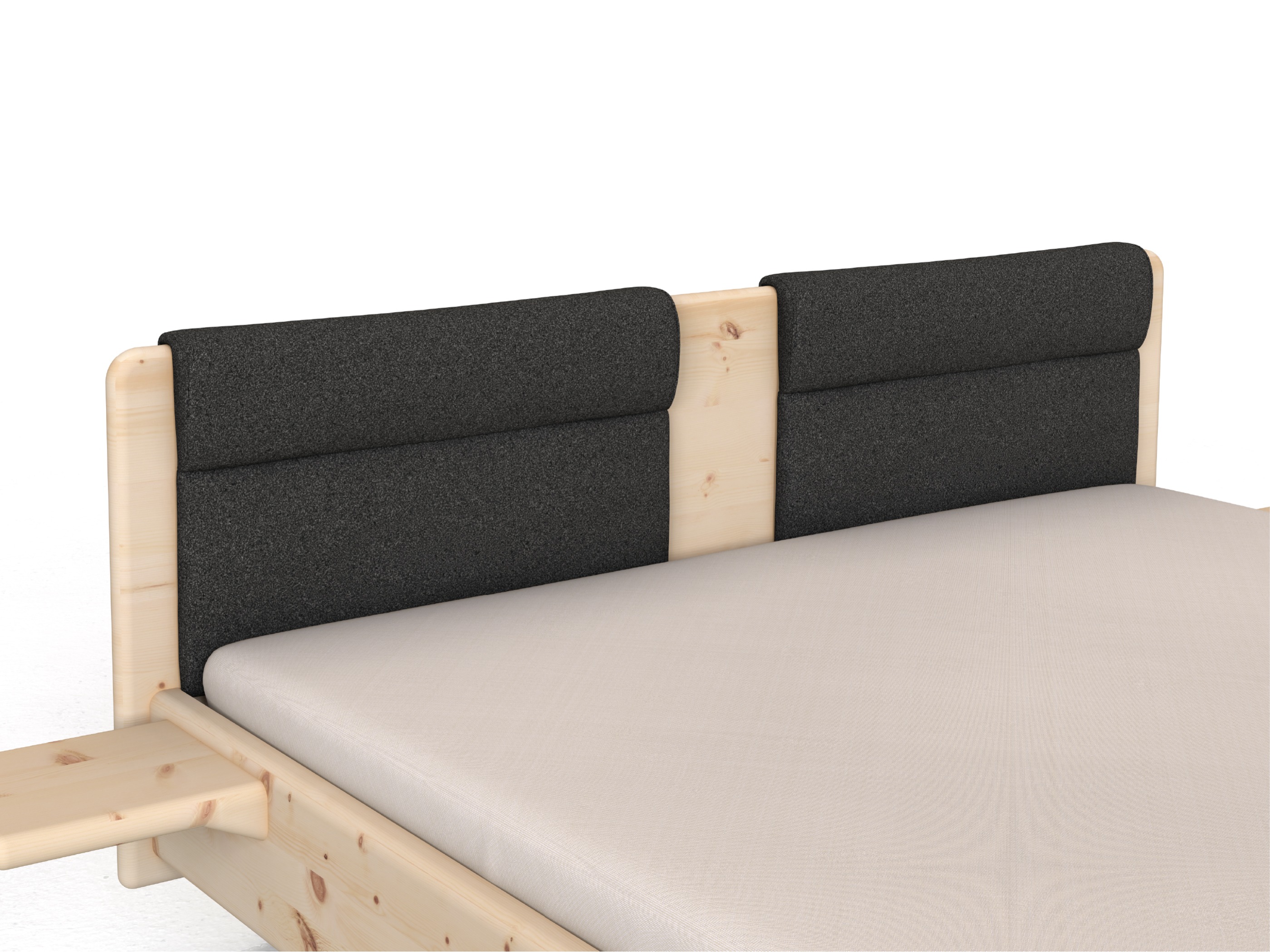 Stoffkopfteil „Charlotte" für ein Bett, Design: rund zweiteilig - Stoff: Schafschurwolle „Loden“ in der Farbe Anthrazit