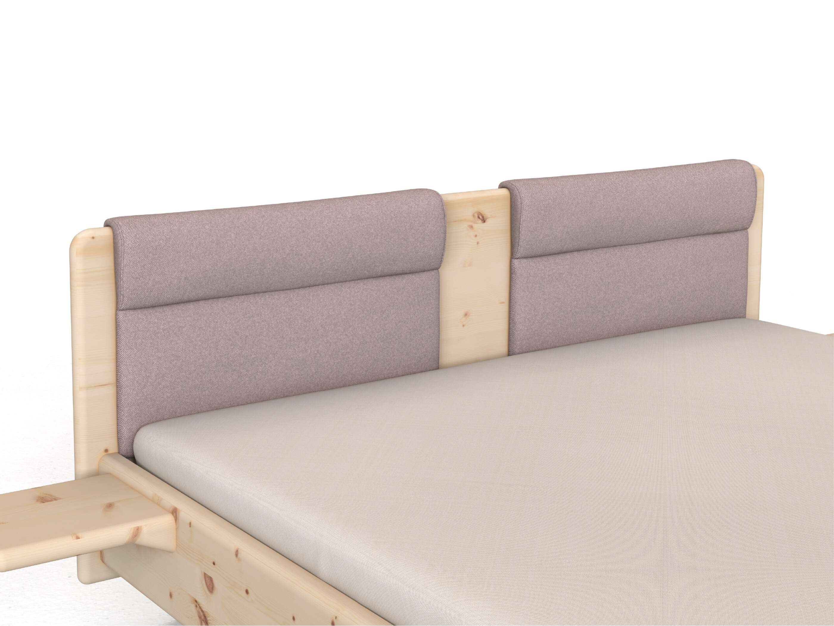 Stoffkopfteil „Charlotte" für ein Bett, Design: rund zweiteilig - Stoff: Schafschurwolle „Fischgrät“ in der Farbe Zartflieder