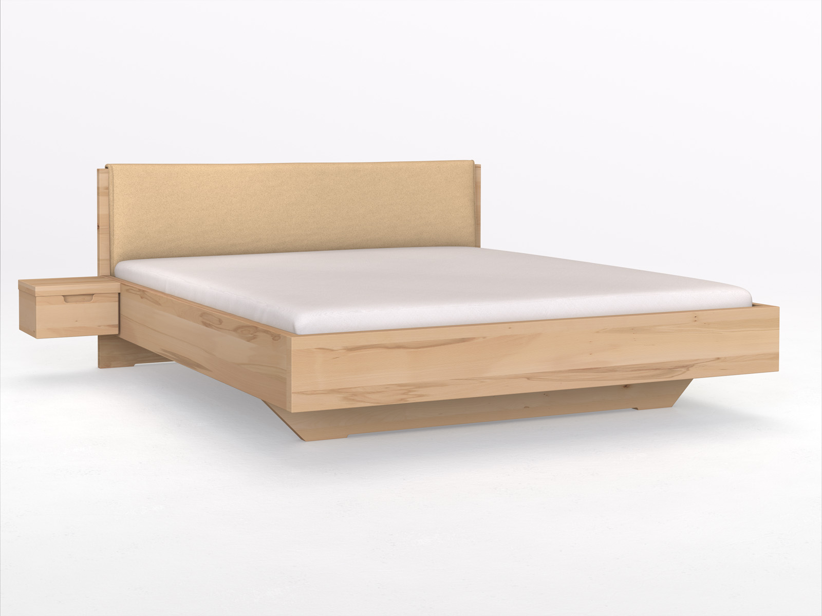 Kernbuchenbett „Lukas“ in 180 x 200 cm mit zwei Nachttischen und Stoffkopfteil