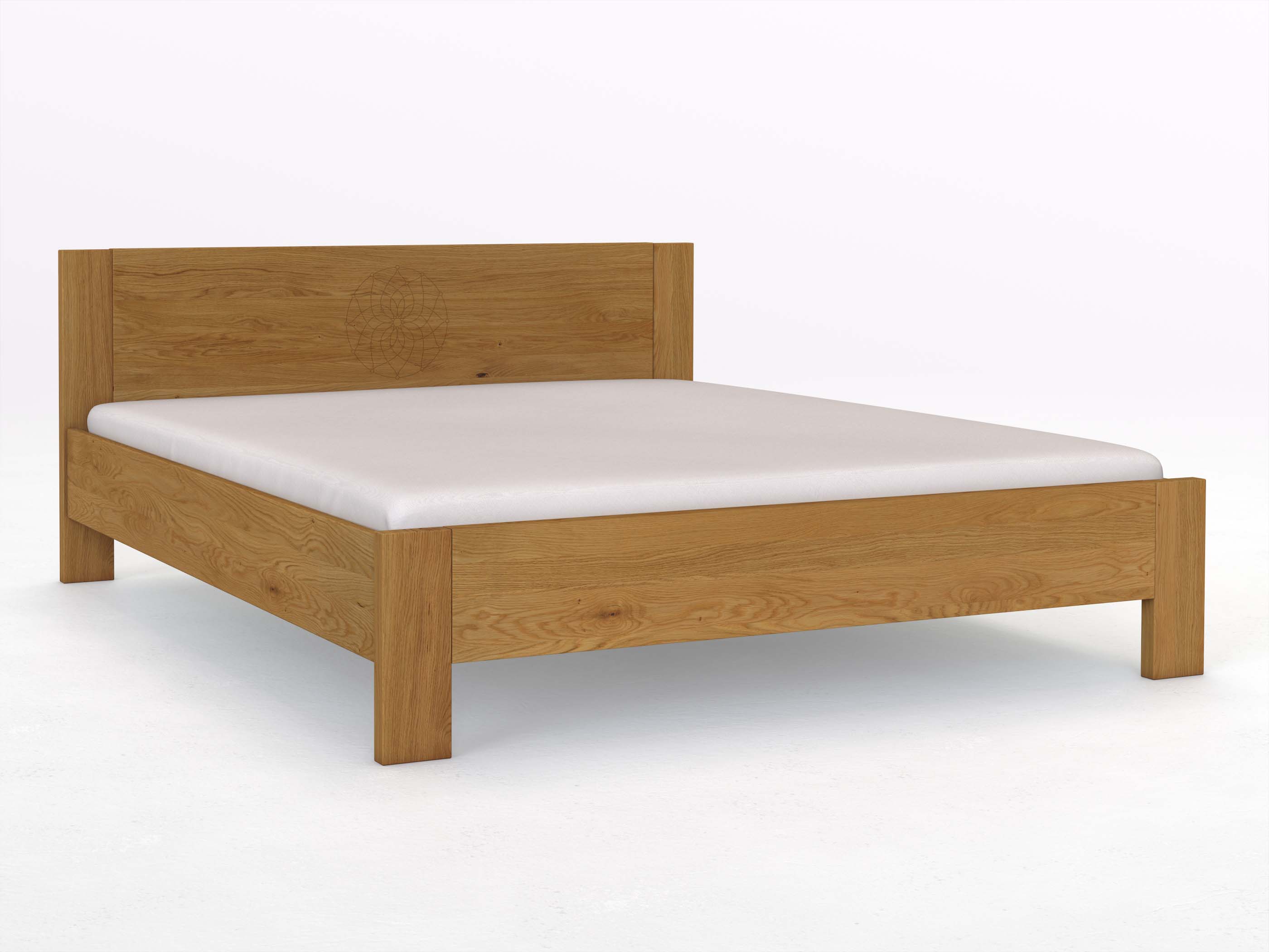 Eichenbett „Bianca“ in 180 x 200 cm, ohne erhöhtem Fußteil und der Gravur „Traumfänger“
