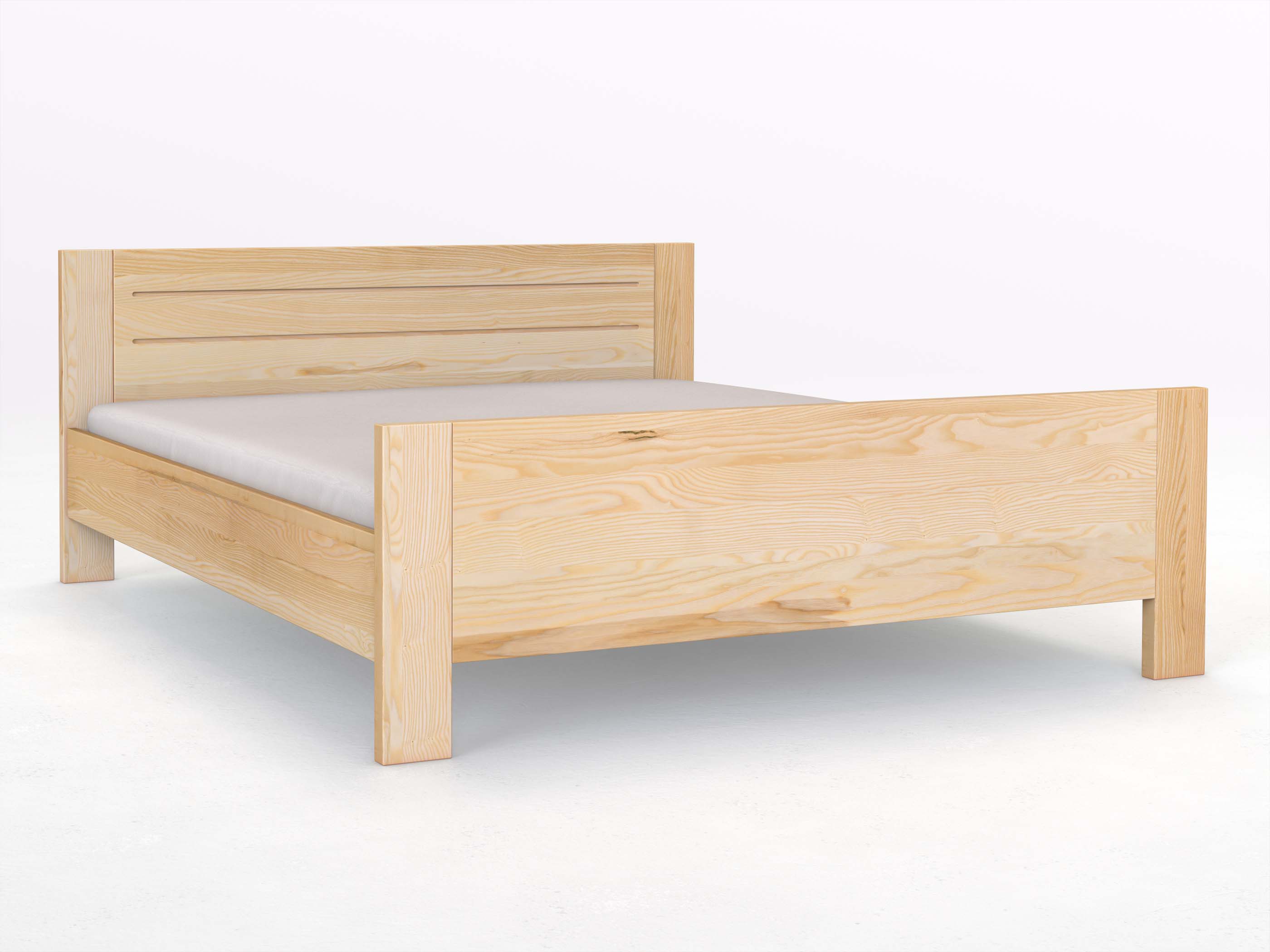 Eschenbett „Bianca“ in 180 x 200 cm, mit erhöhtem Fußteil und der Gravur „Doppellinie“