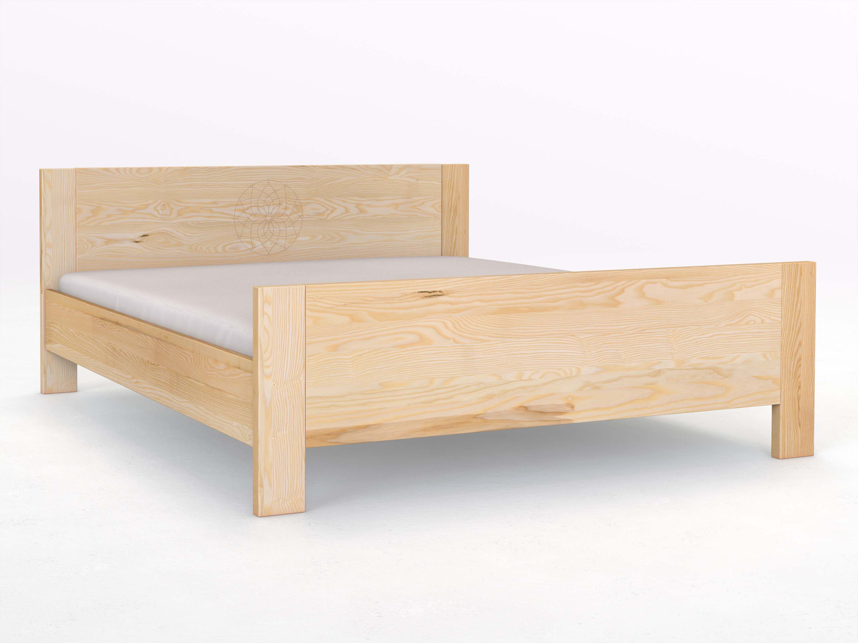 Eschenbett „Bianca“ in 180 x 200 cm, mit erhöhtem Fußteil und der Gravur „Traumfänger“