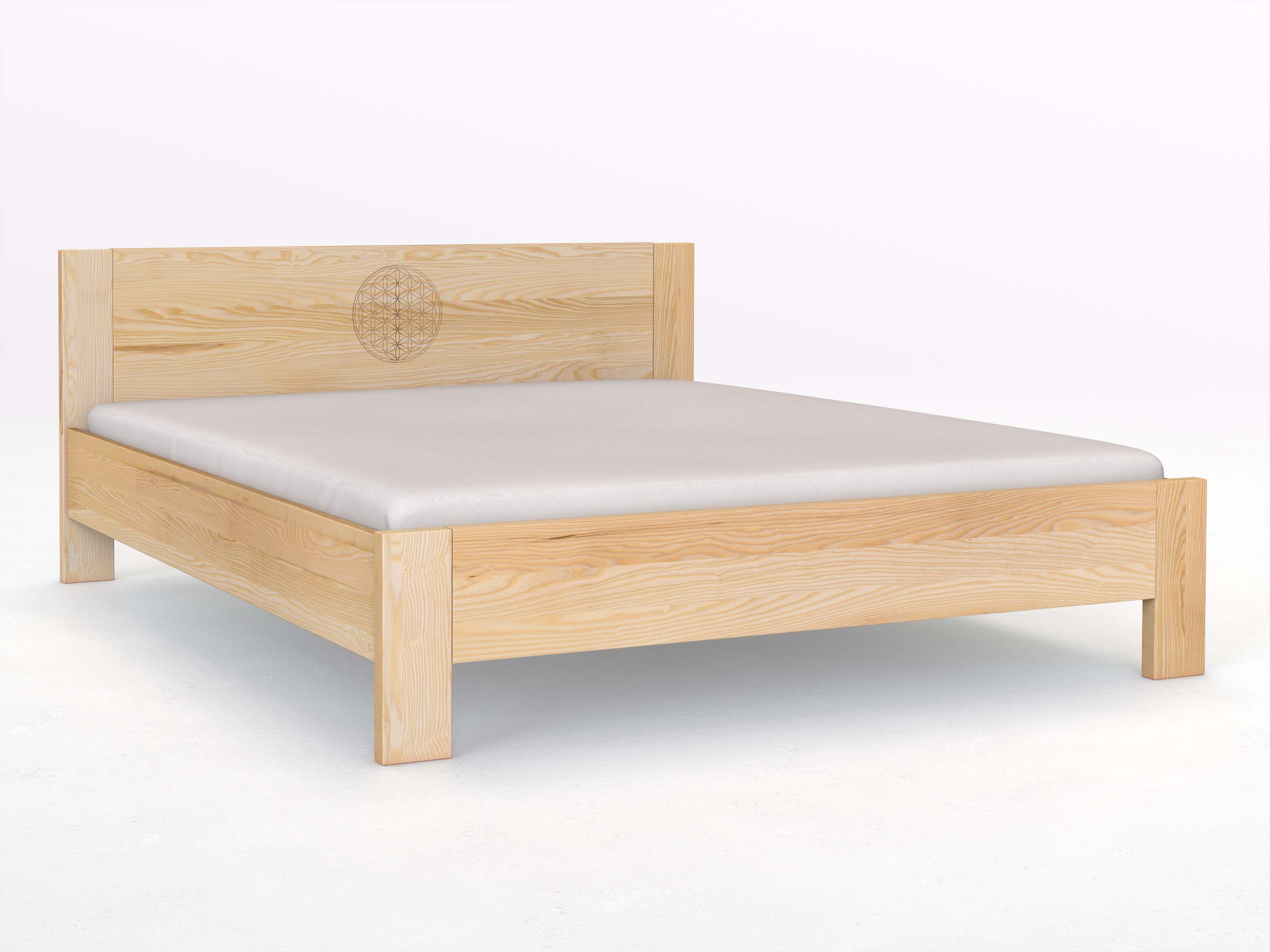 Eschenbett „Bianca“ in 180 x 200 cm mit der Gravur „Blume des Lebens“