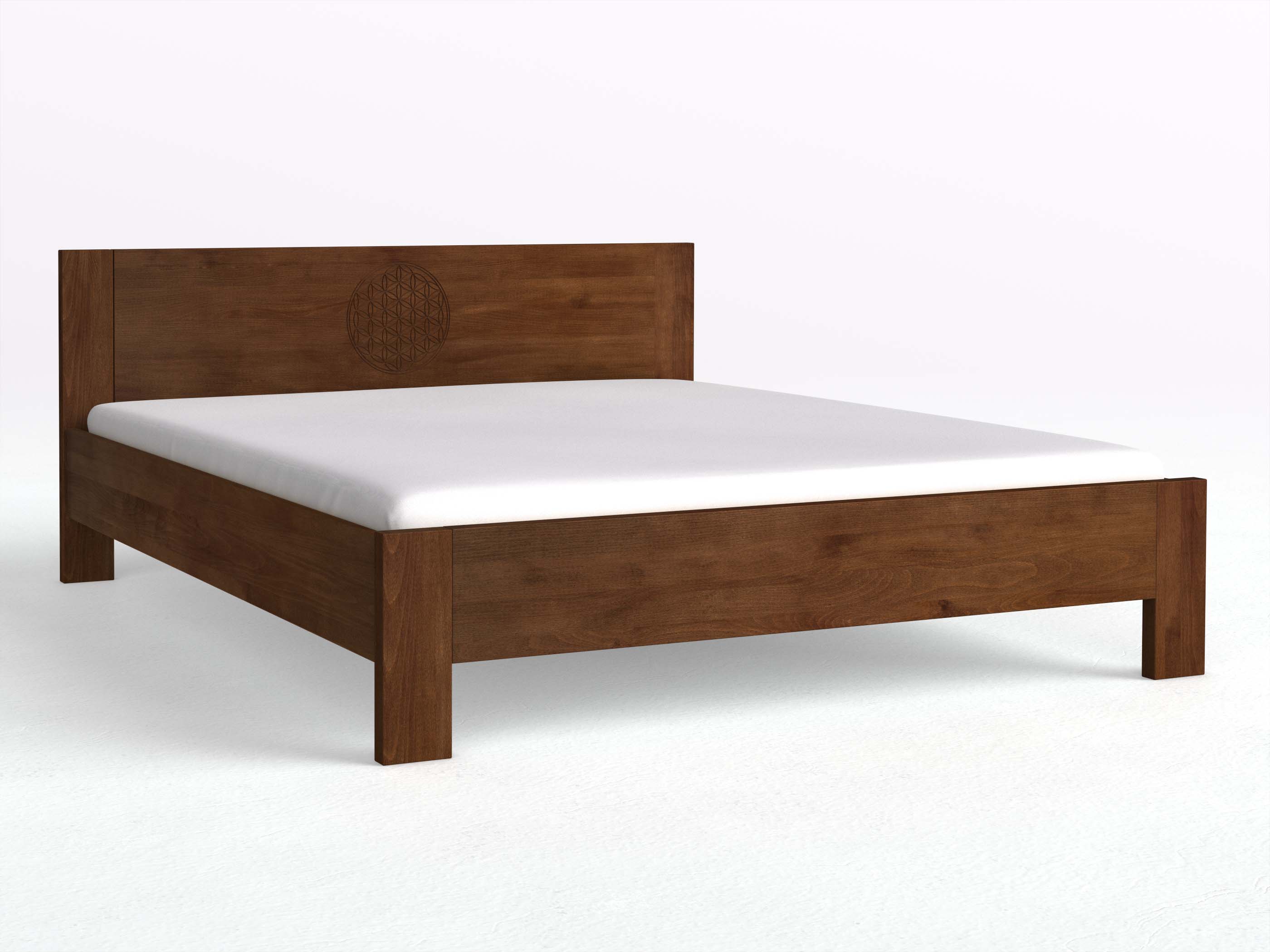 Buchenbett Dunkel „Bianca“ in 180 x 200 cm mit der Gravur „Blume des Lebens“