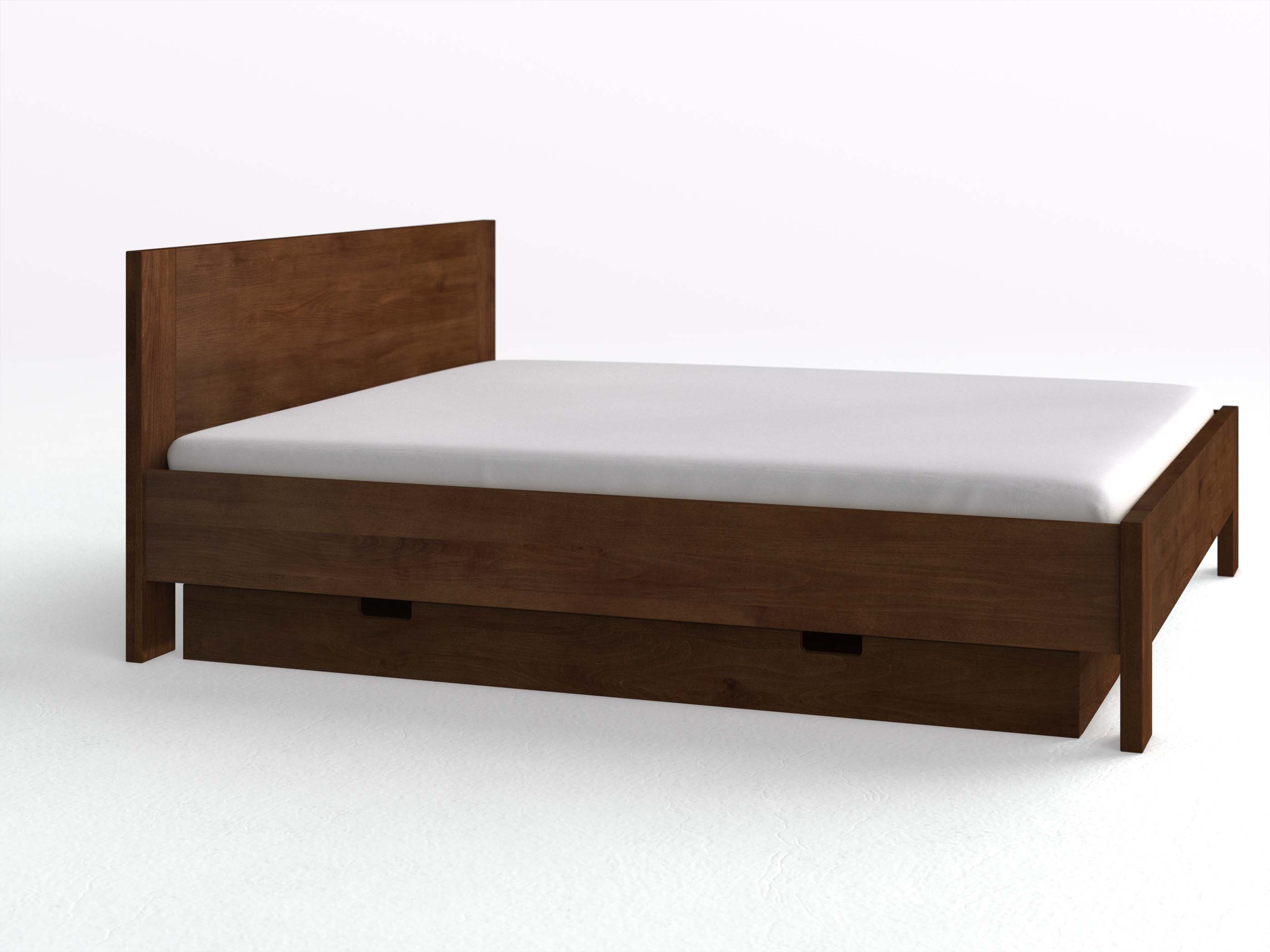 Buchenbett Dunkel „Bianca“ in 180 x 200 cm, mit langer Unterbettkommode